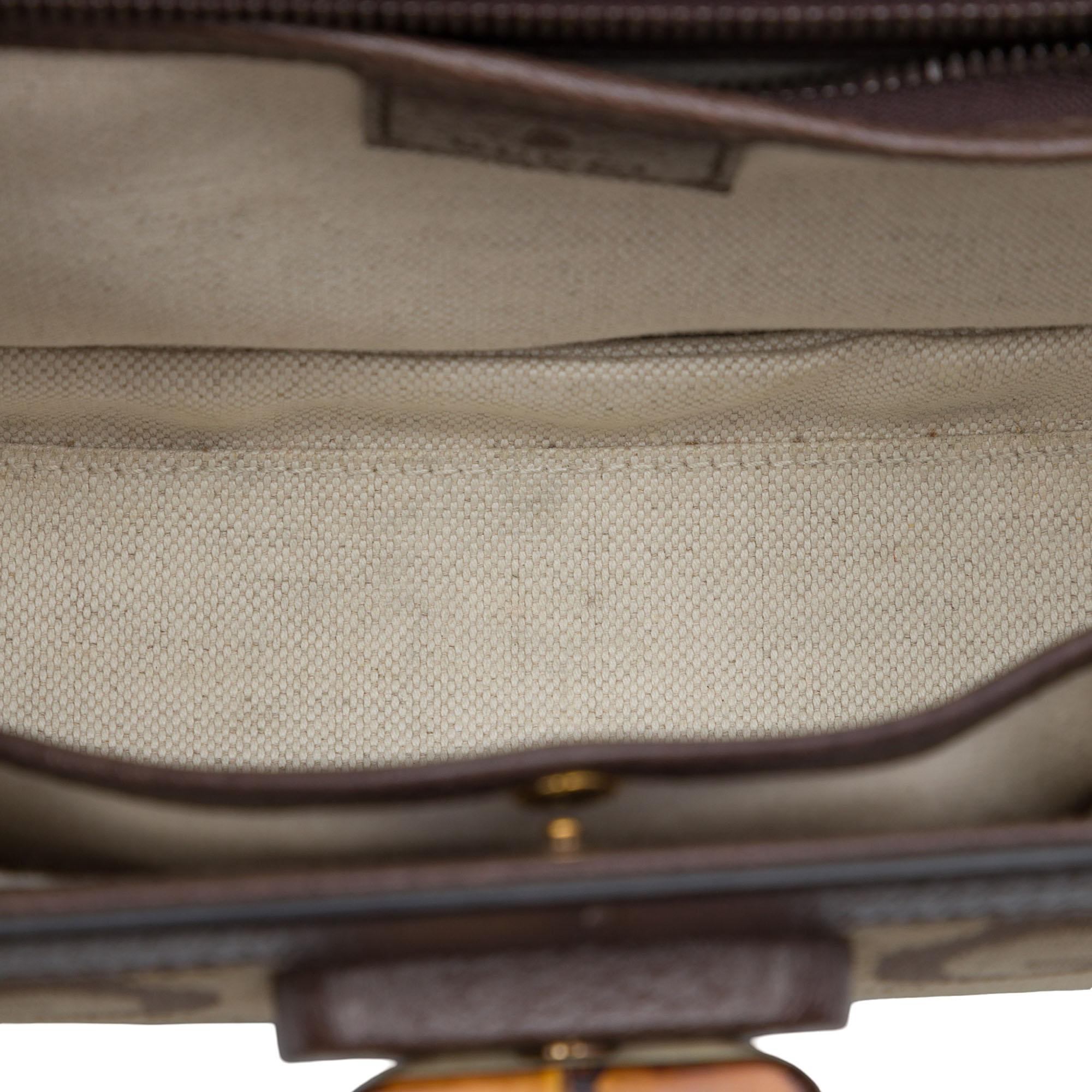 Gucci Small Jumbo GG Canvas Bamboo 1947 Top Handle Bag