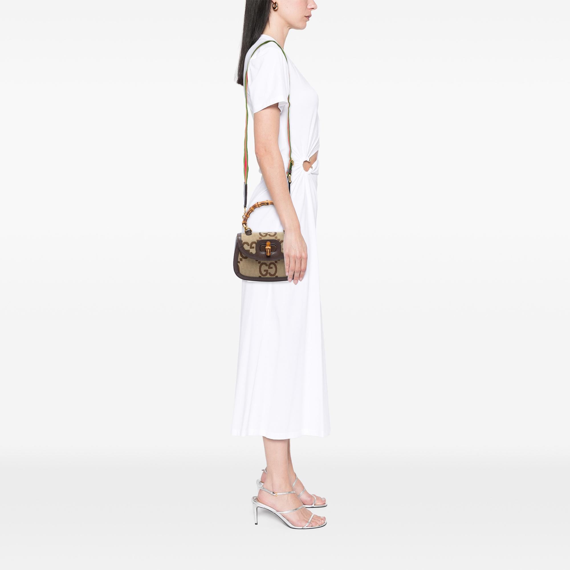 Gucci Small Jumbo GG Canvas Web Bamboo 1947 Top Handle Bag