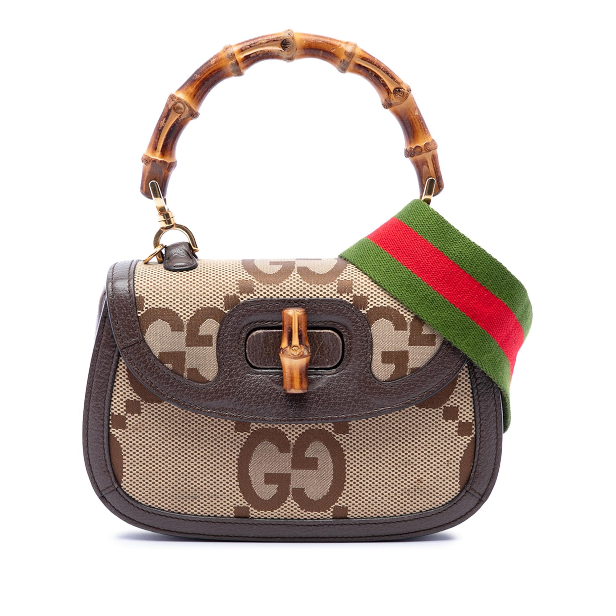 Gucci Small Jumbo GG Canvas Web Bamboo 1947 Top Handle Bag