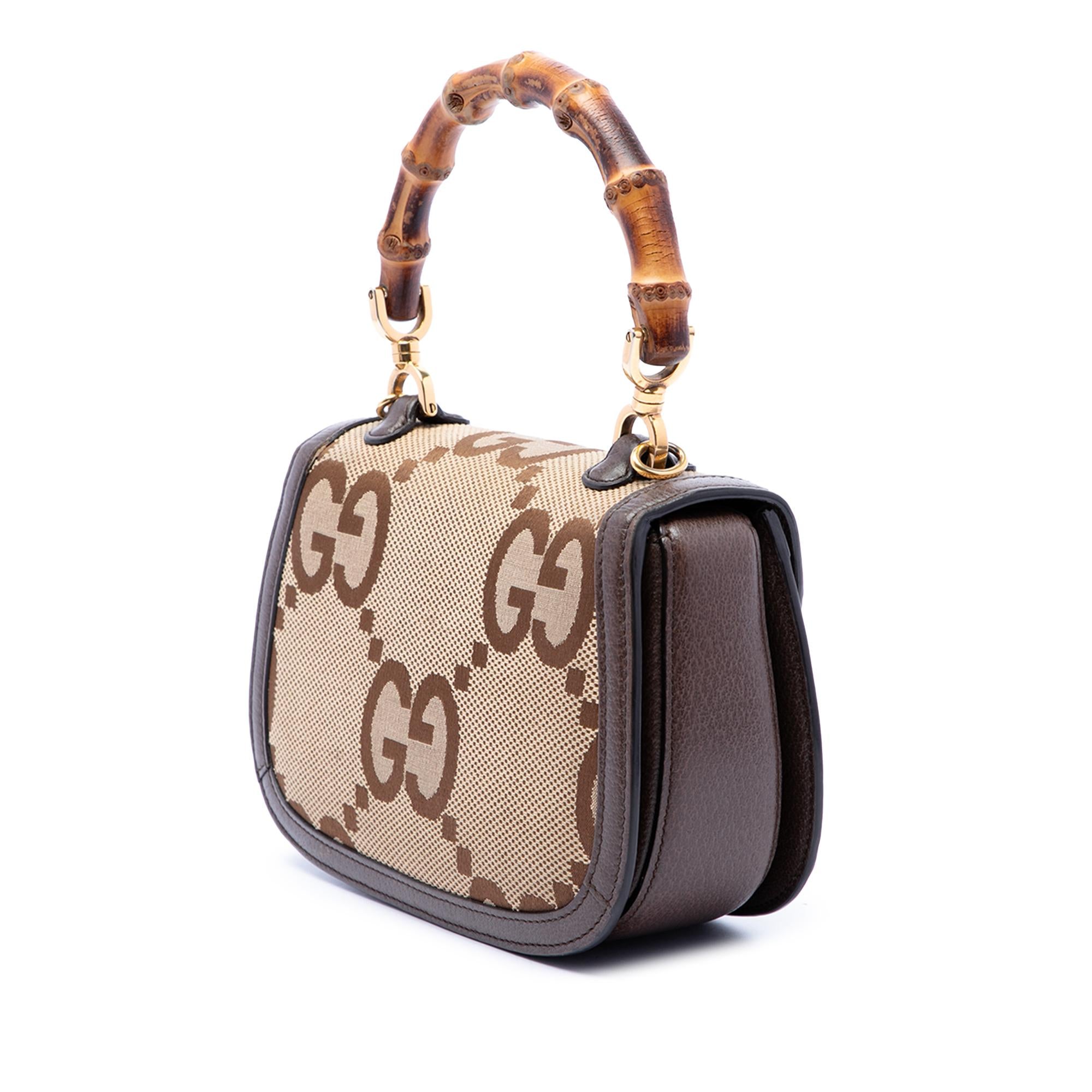 Gucci Small Jumbo GG Canvas Web Bamboo 1947 Top Handle Bag