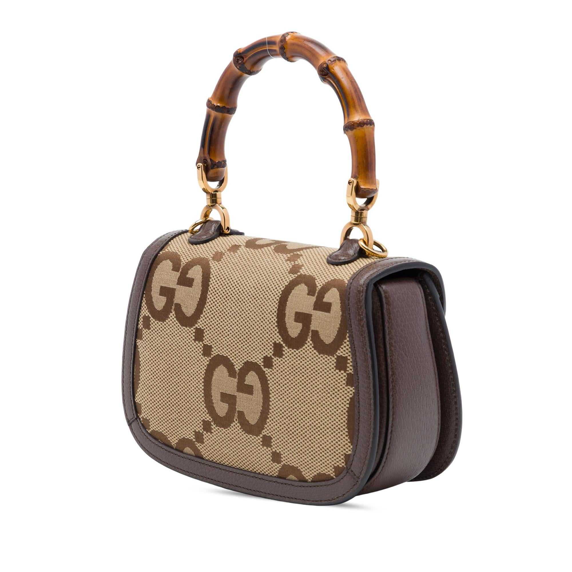 Gucci Small Jumbo GG Canvas Web Bamboo 1947 Top Handle Bag