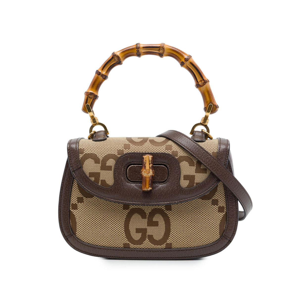 Gucci Small Jumbo GG Canvas Web Bamboo 1947 Top Handle Bag