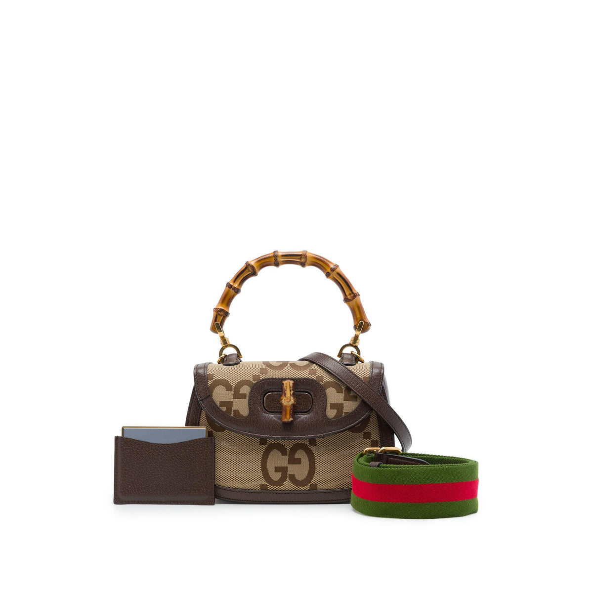 Gucci Small Jumbo GG Canvas Web Bamboo 1947 Top Handle Bag
