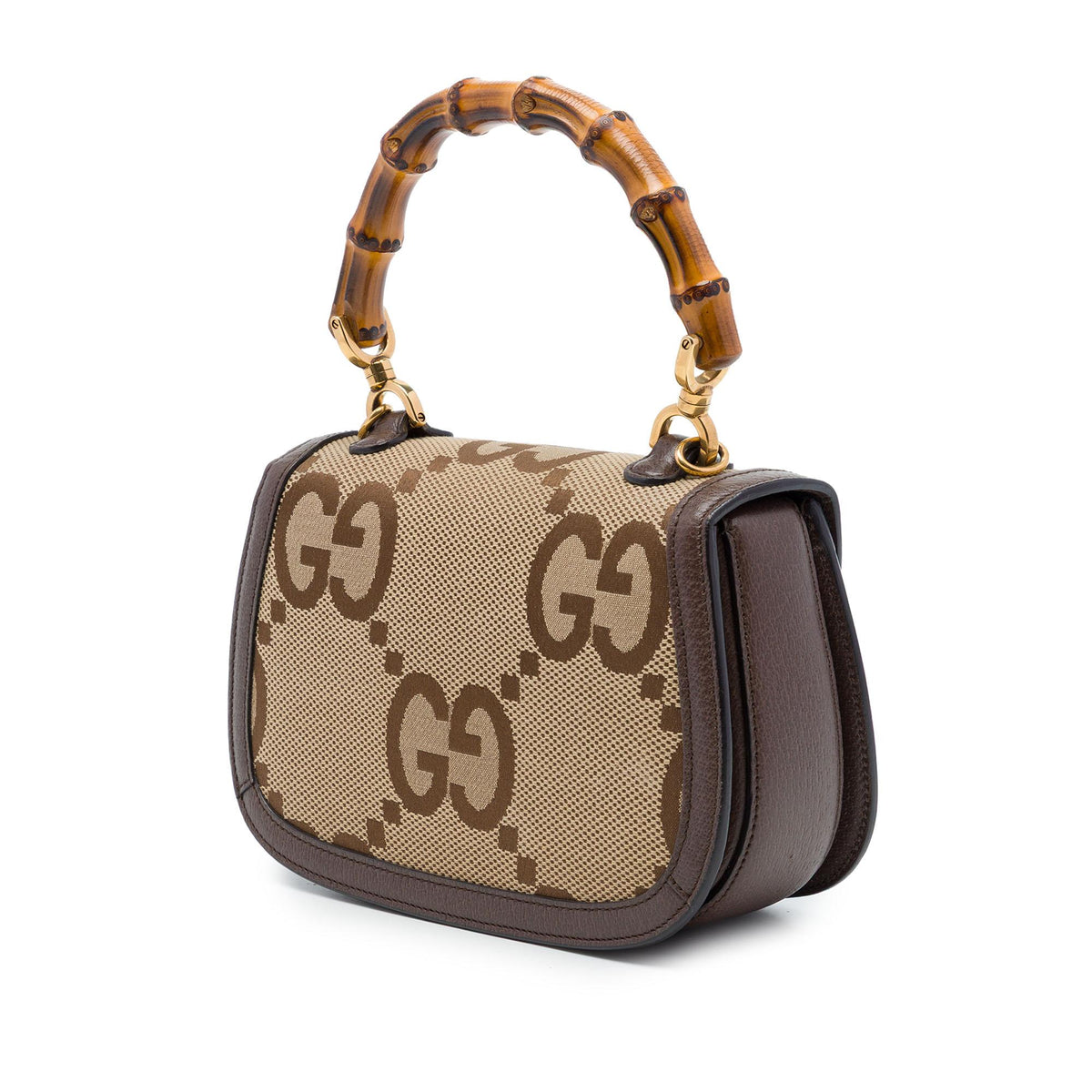 Gucci Small Jumbo GG Canvas Web Bamboo 1947 Top Handle Bag