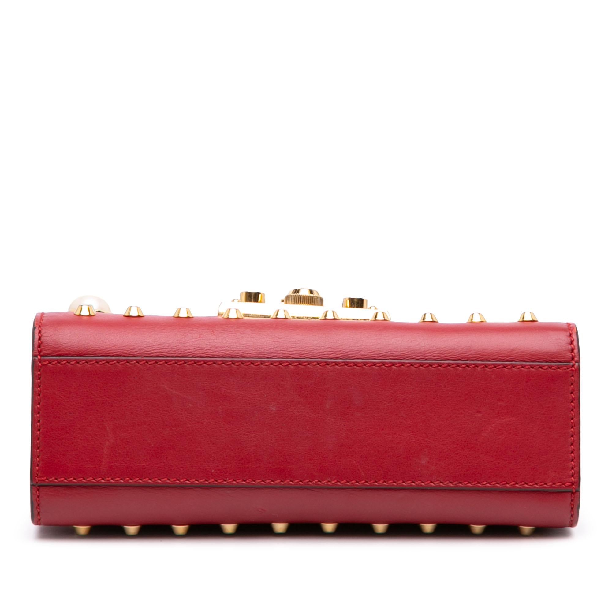 Gucci Small Pearl Studded Leather Padlock Crossbody