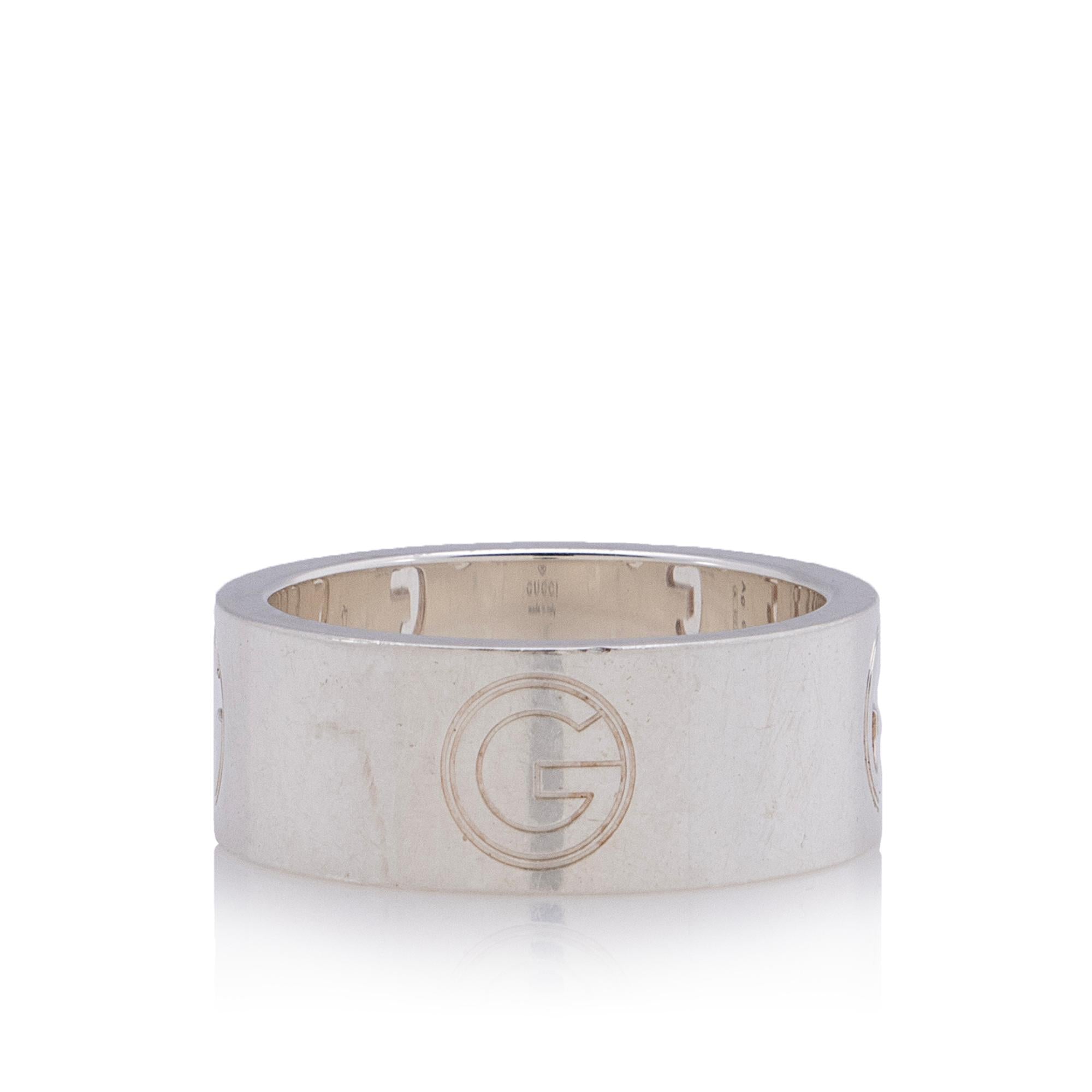 Gucci Sterling Silver Cutout G Logo Ring - Size 7 (SHF-HUZ34T)