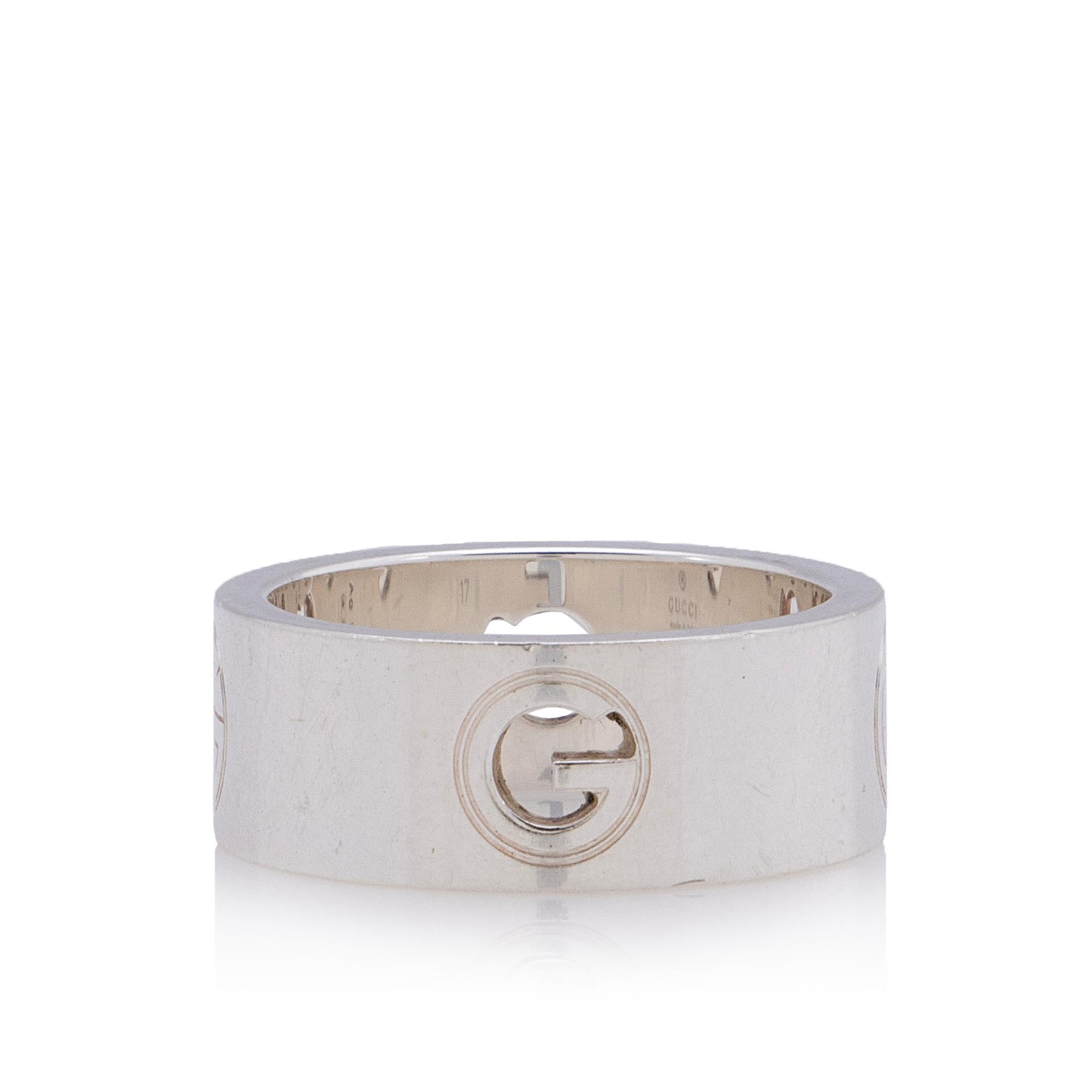 Gucci Sterling Silver Cutout G Logo Ring - Size 7 (SHF-HUZ34T)