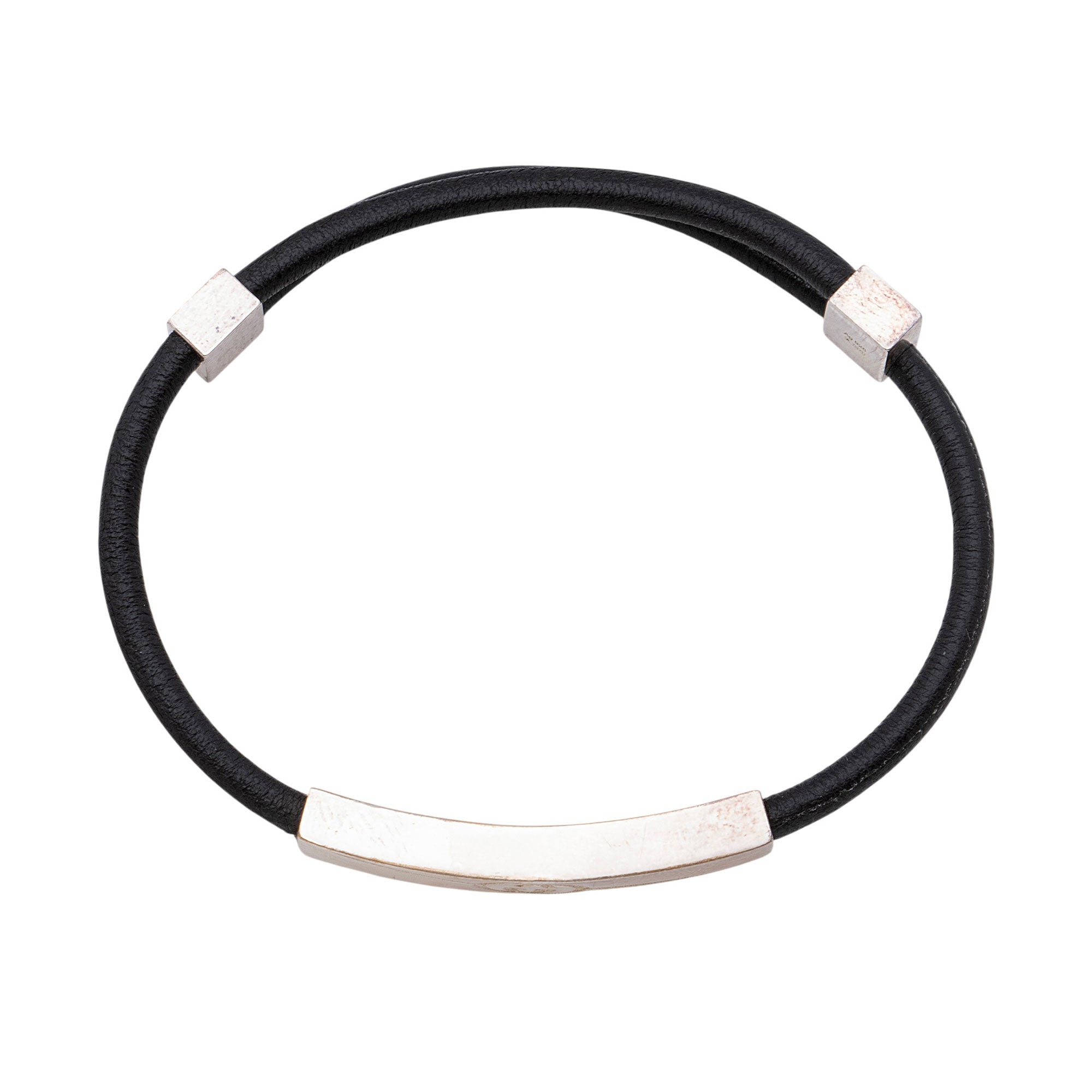 Gucci Sterling Silver Leather Interlocking G Tag Bracelet