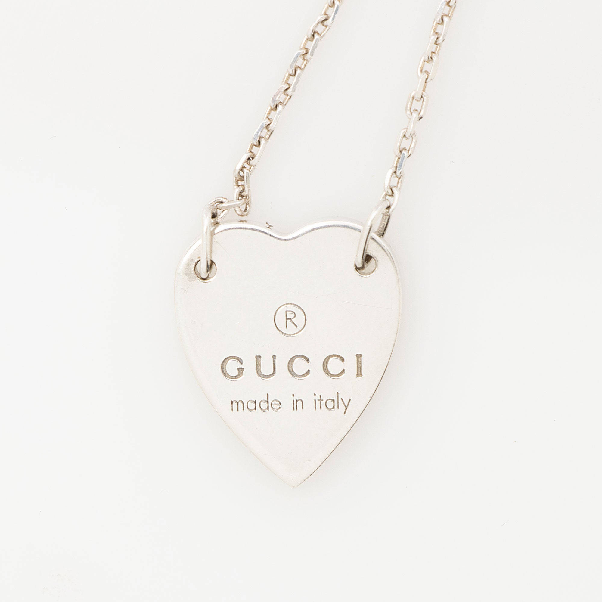 Gucci Sterling Silver Trademark Heart Tag Necklace