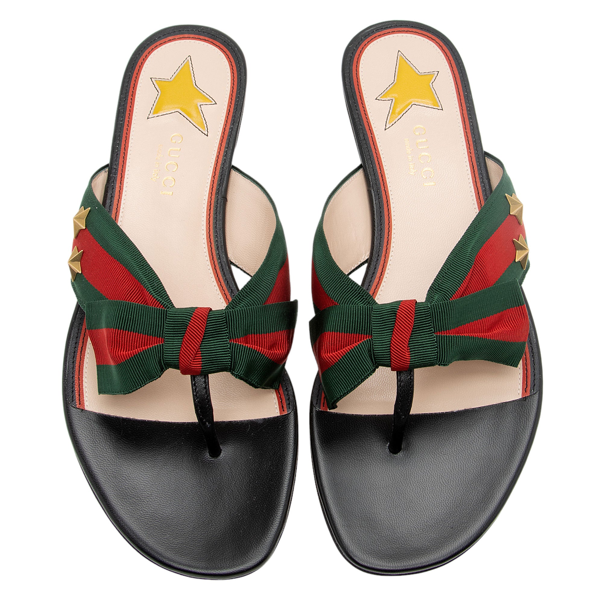 Gucci Grosgrain Web Star Studded Thong Sandals - Size 7.5 / 37.5 (SHF-XXVx9W)