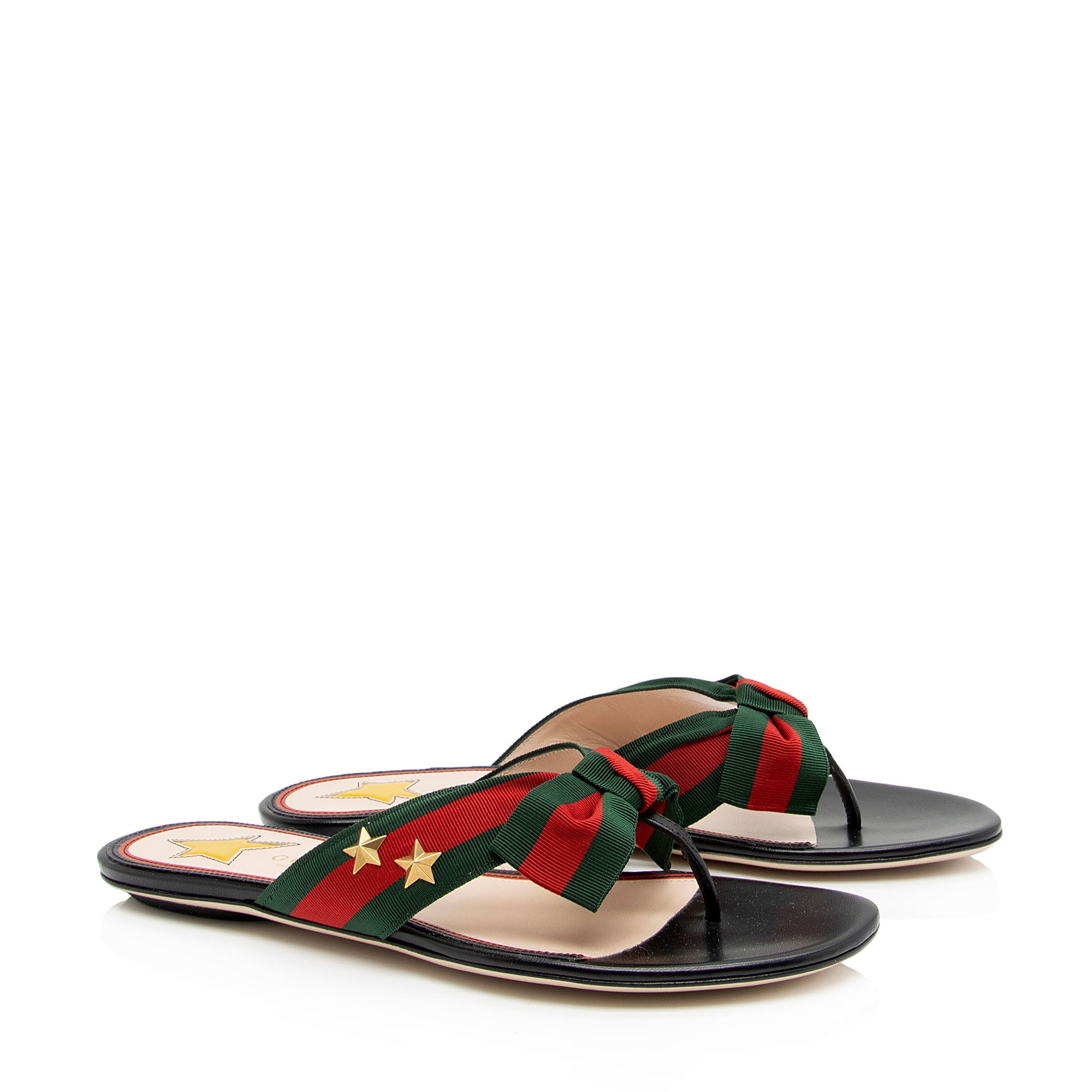 Gucci Grosgrain Web Star Studded Thong Sandals - Size 7.5 / 37.5 (SHF-XXVx9W)