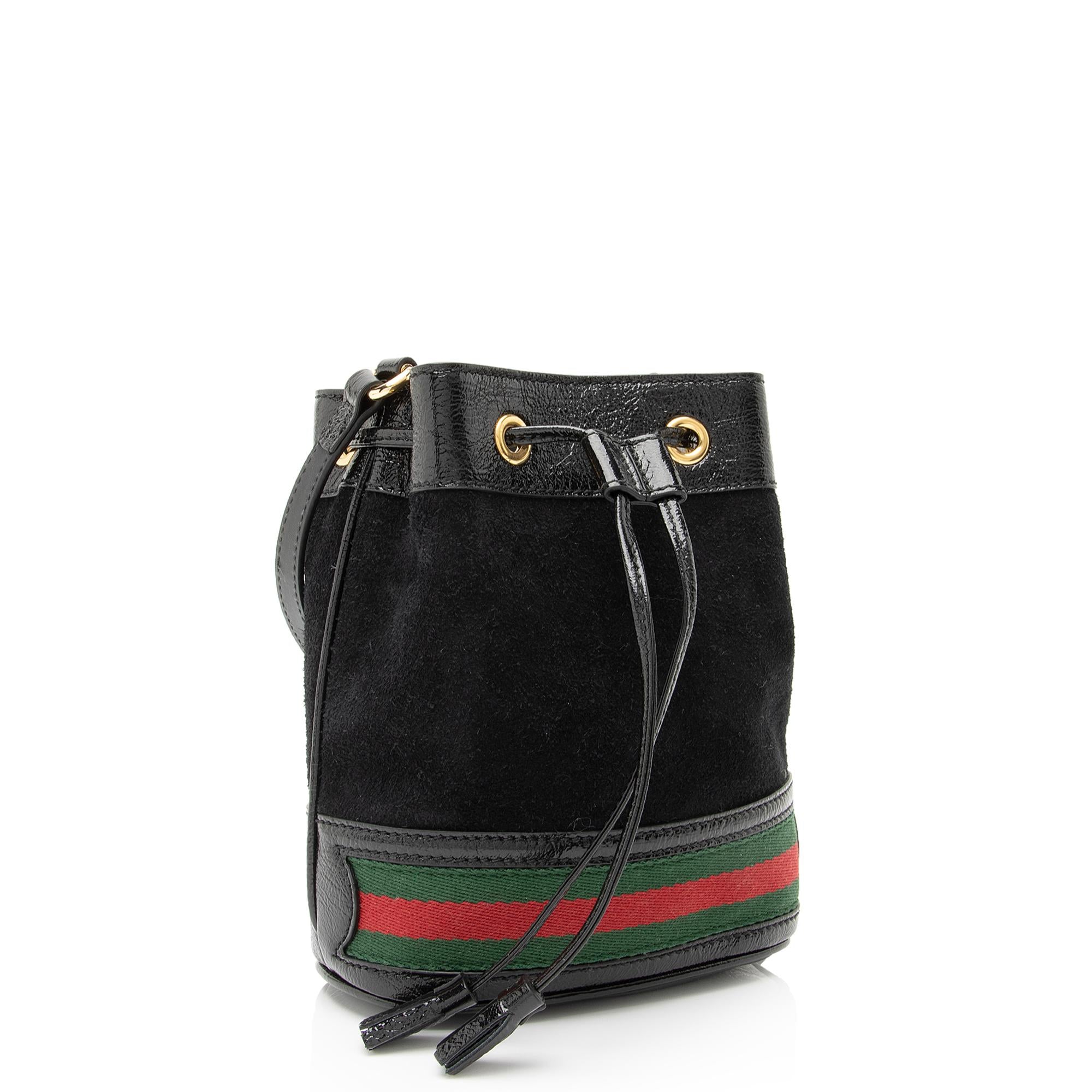 Gucci Suede Patent Leather Ophidia Mini Bucket Bag (SHF-23883)