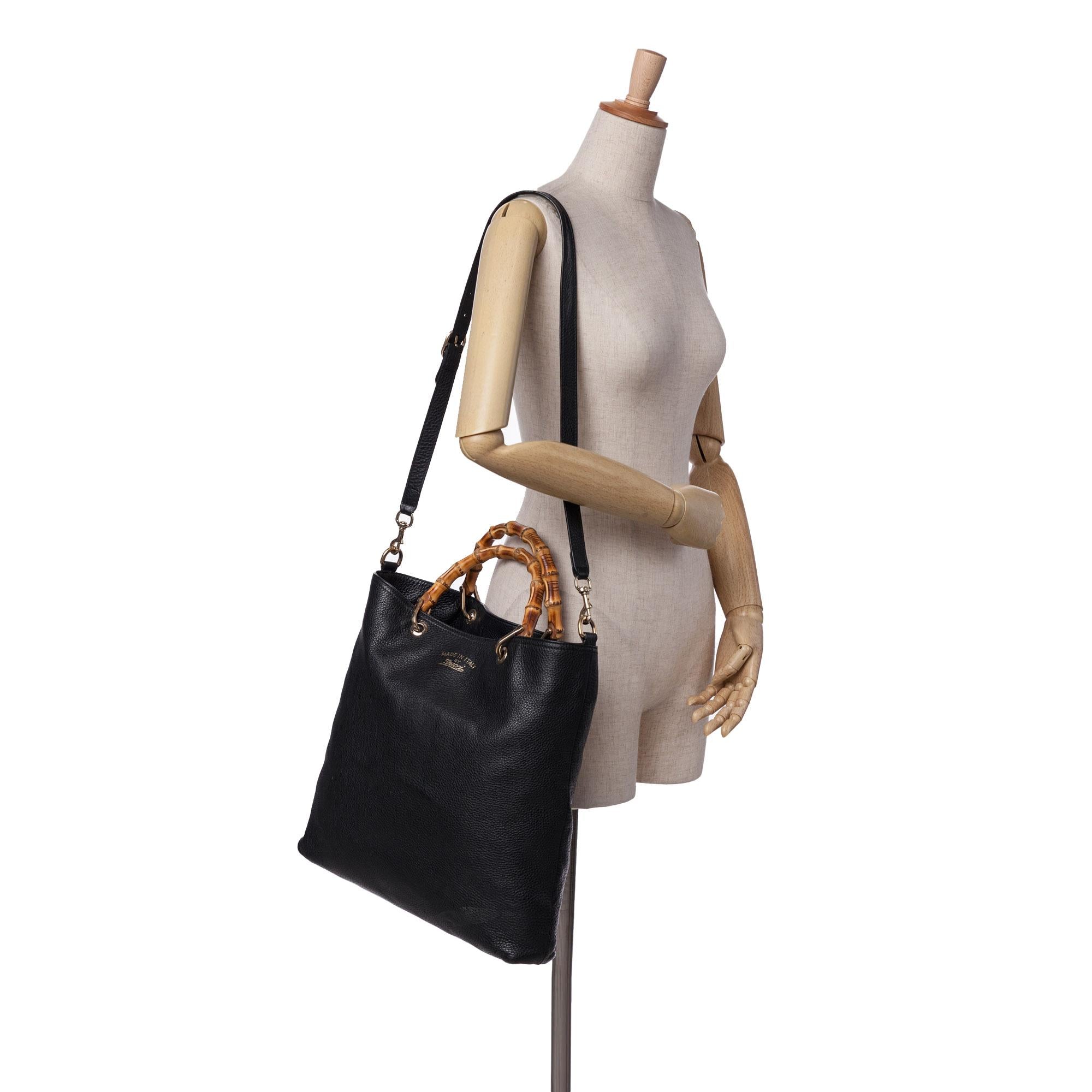 Gucci Tall Leather Bamboo Shopper Tote