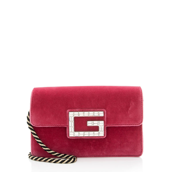 Gucci Velvet Crystal G Shoulder Bag (SHF-y04HzV)
