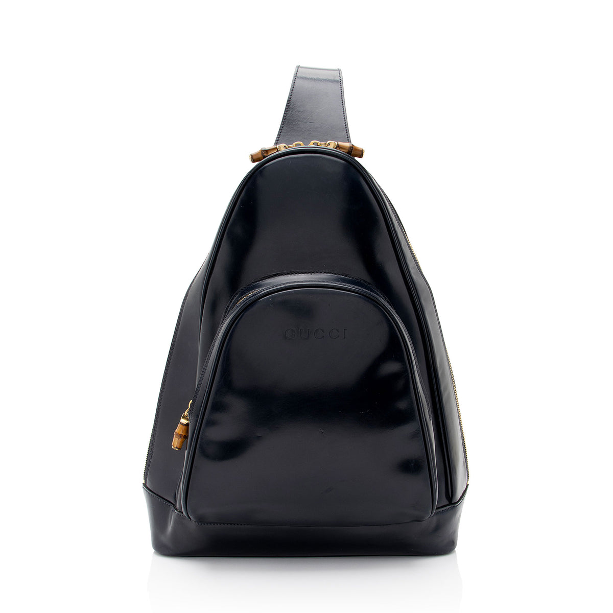 Gucci Vintage Patent Leather Bamboo Sling Backpack (SHF-dSK8BK) display picture 1