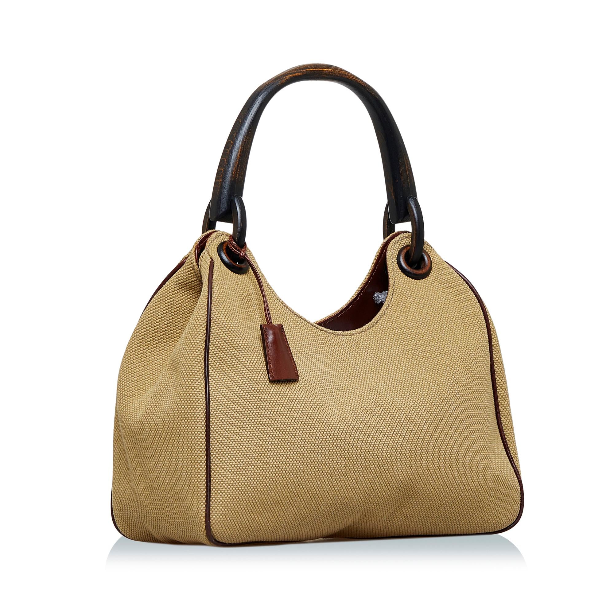 Gucci Wood Handle Canvas Handbag (SHG-zB1eEr)