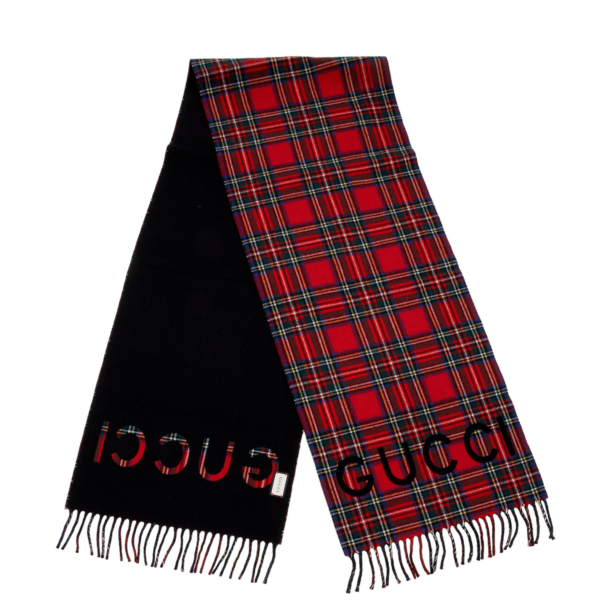 Gucci Wool Cashmere Check Logo Reversible Scarf (SHF-gMwPXo)