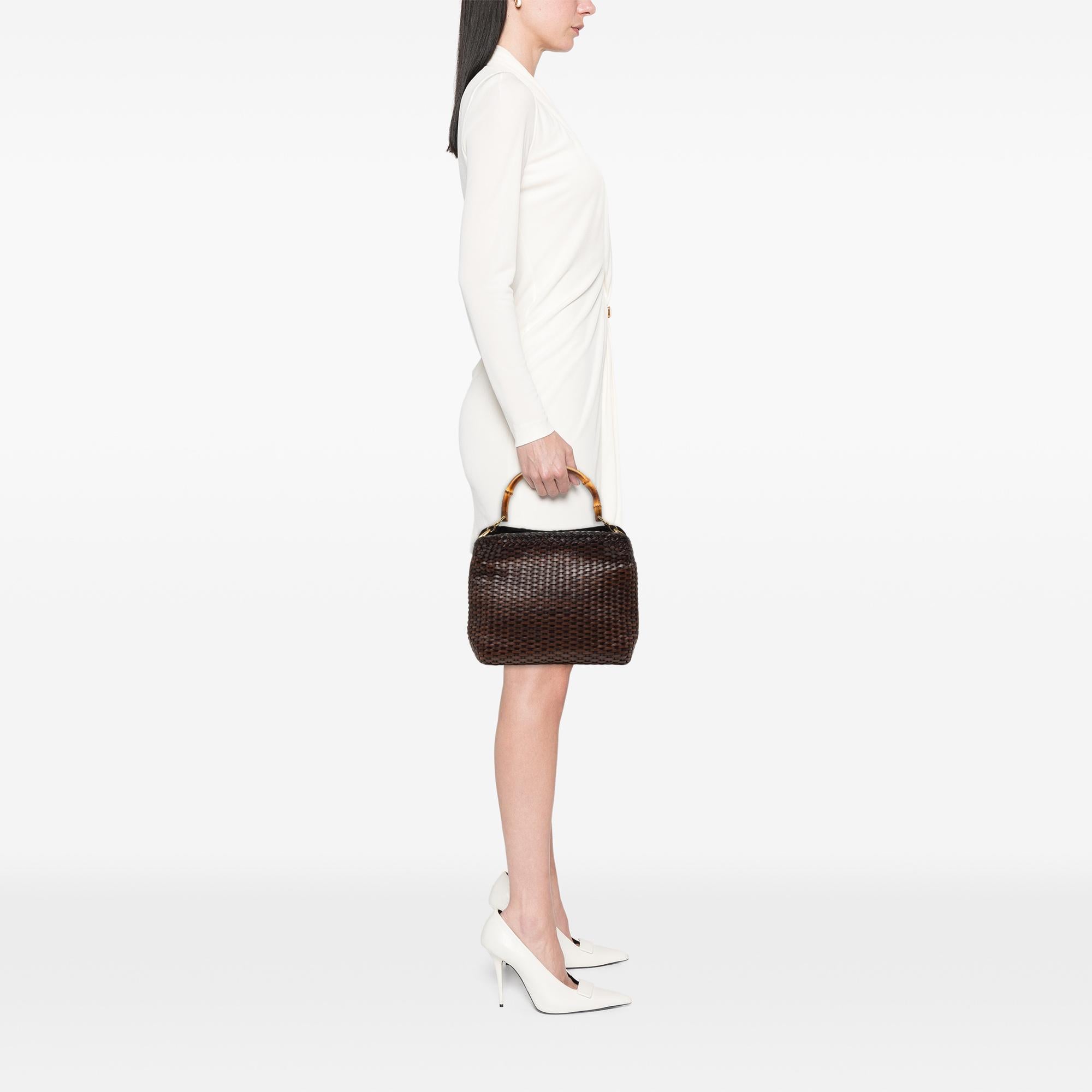 Gucci Woven Leather Bamboo Satchel