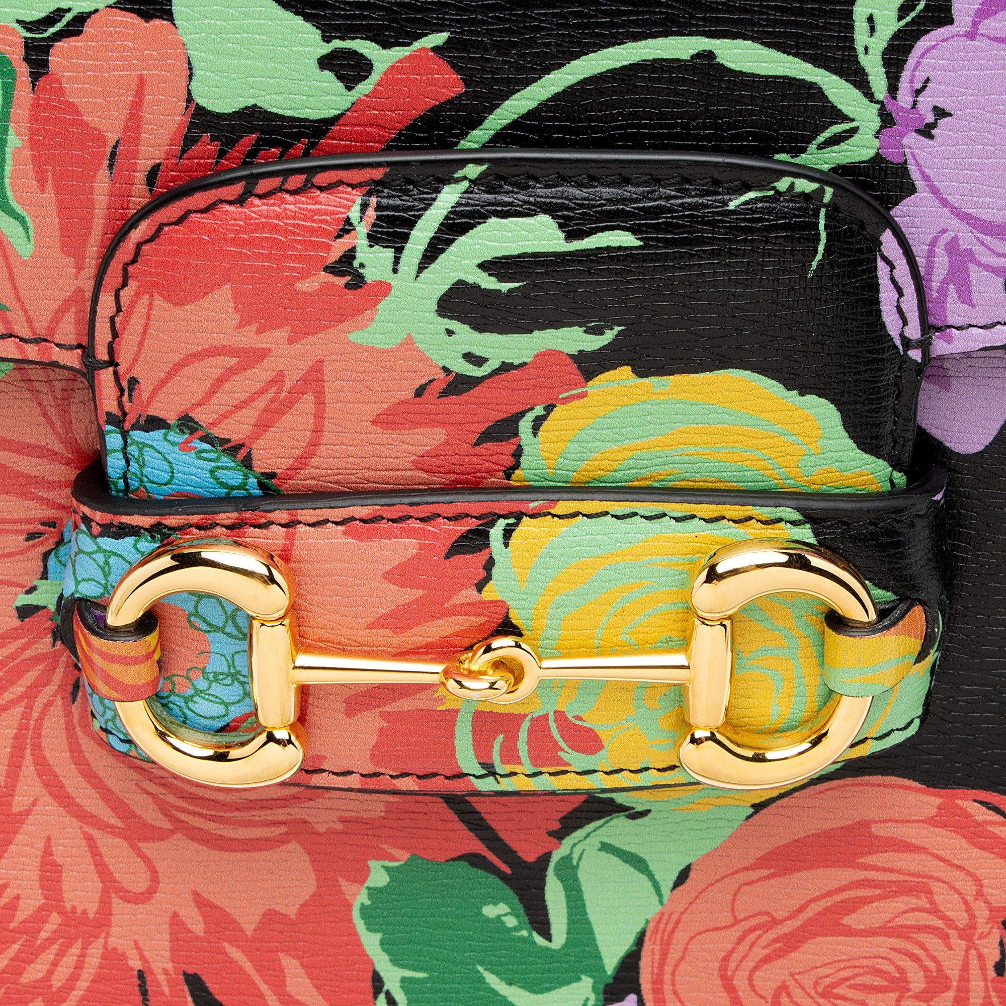 Gucci x Ken Scott Leather Floral Horsebit 1955 Medium Shoulder Bag