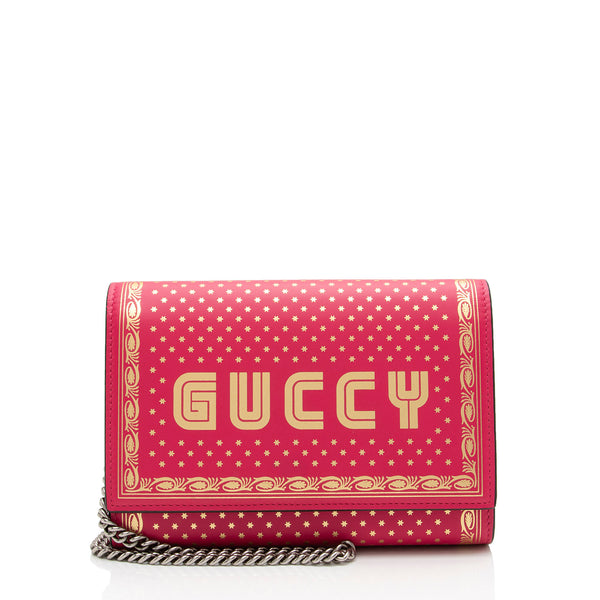 Gucci Calfskin Star Print Guccy Chain Wallet (SHF-Qml3wo)