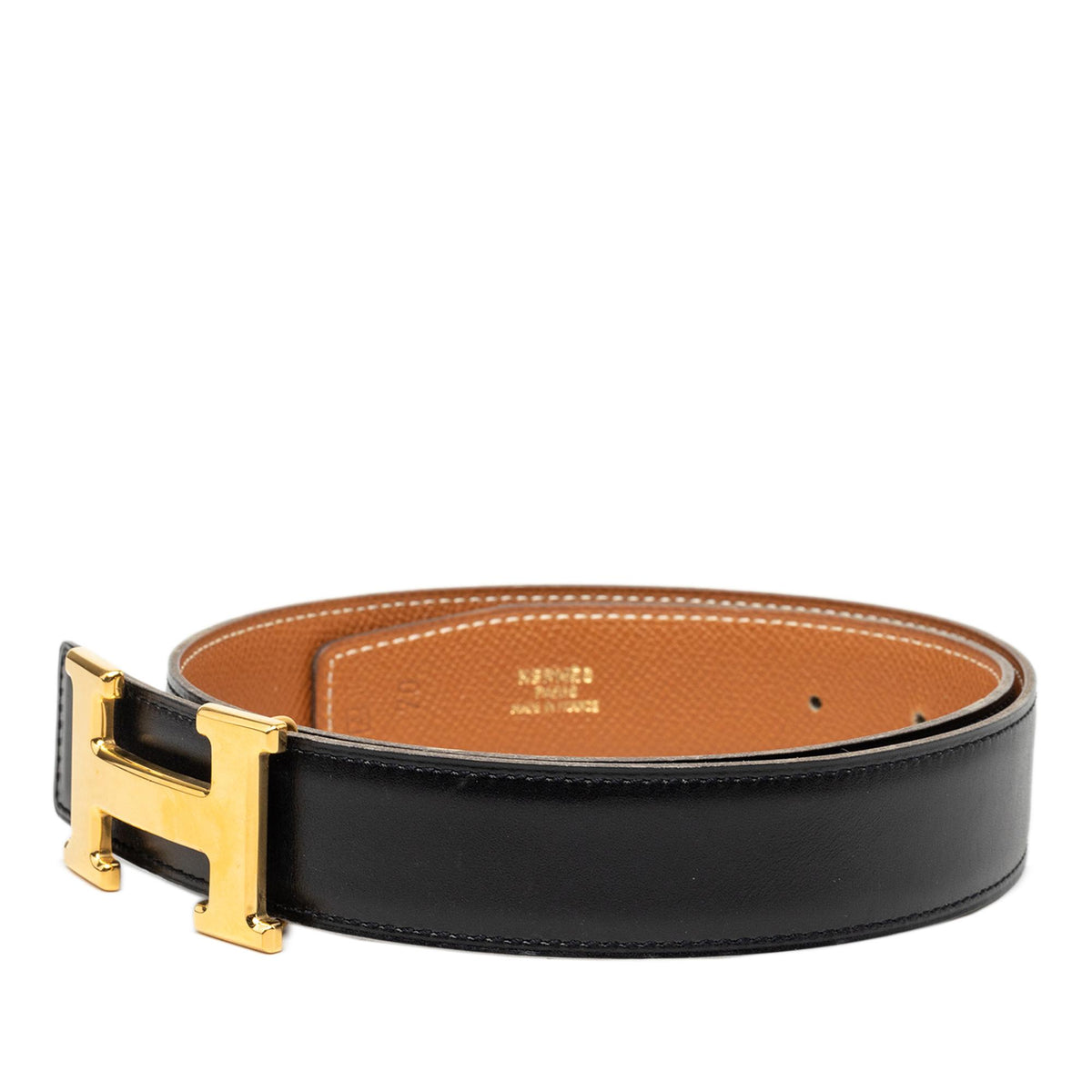 Hermes Box Calf and Courchevel Constance H Reversible Belt - 28 / 70