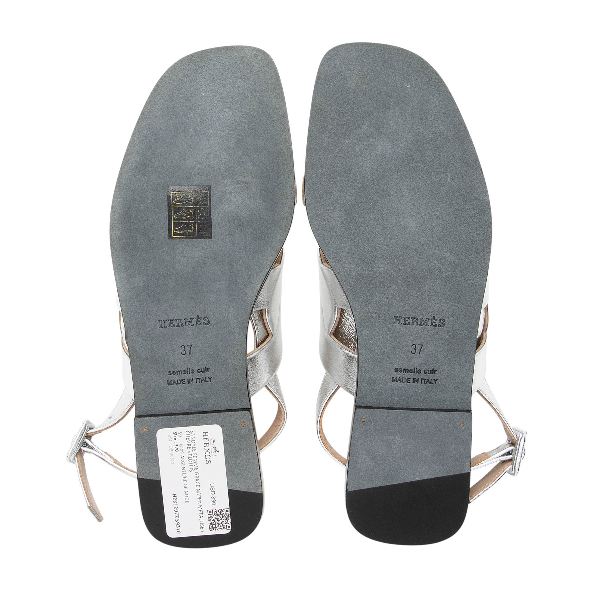 Hermes Metallic Nappa Leather Grace Sandals - Size 7 / 37