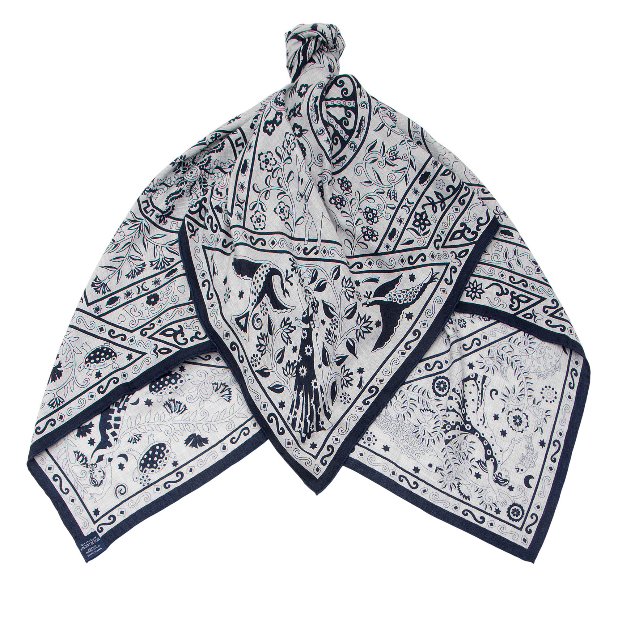 Hermes Silk Cashmere Peuple du Vent 140cm Shawl