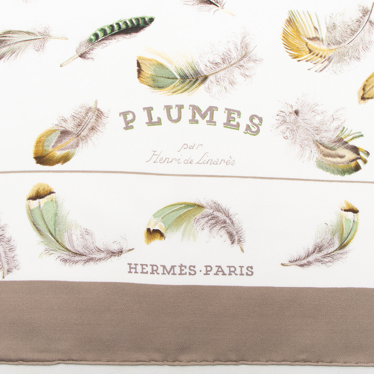 Hermes Silk Plumes Par Henri De Linares 90cm Scarf