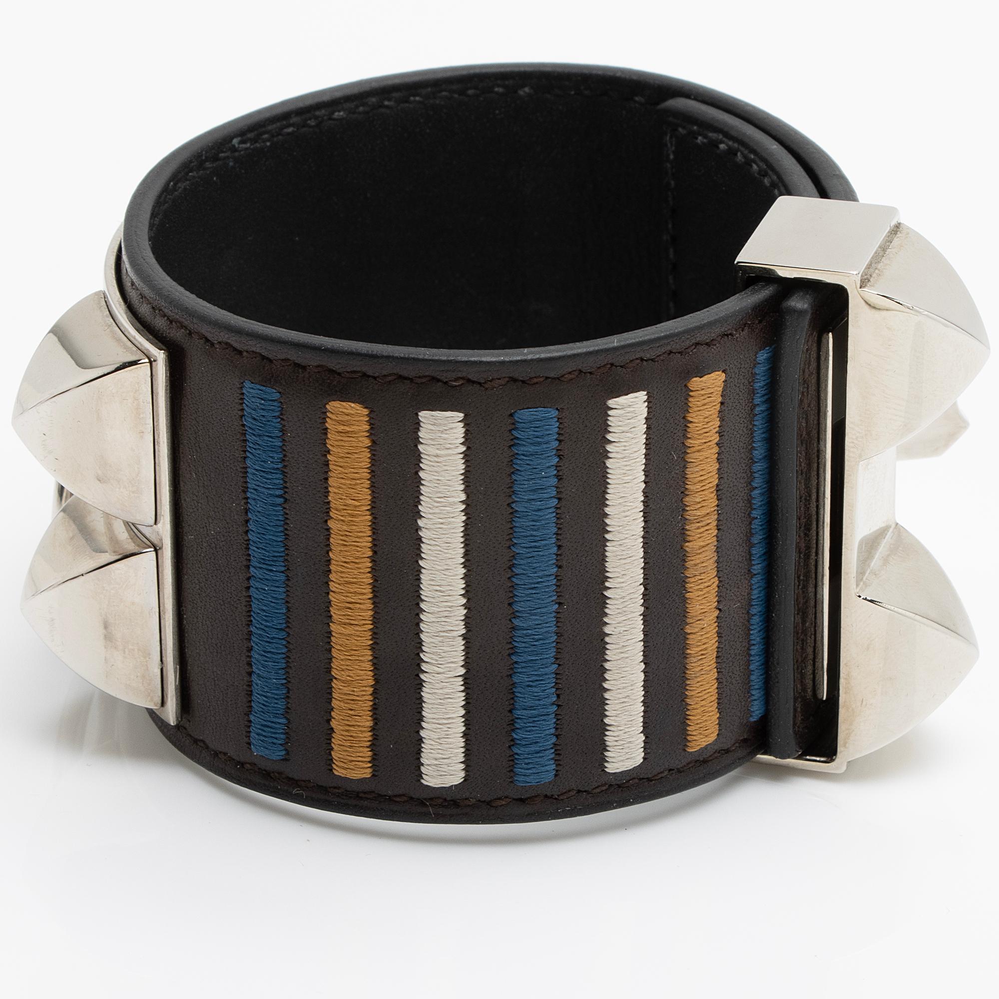 Hermes Swift Calfskin Embroidered Collier de Chien Bracelet (SHF-7bQ1PW)