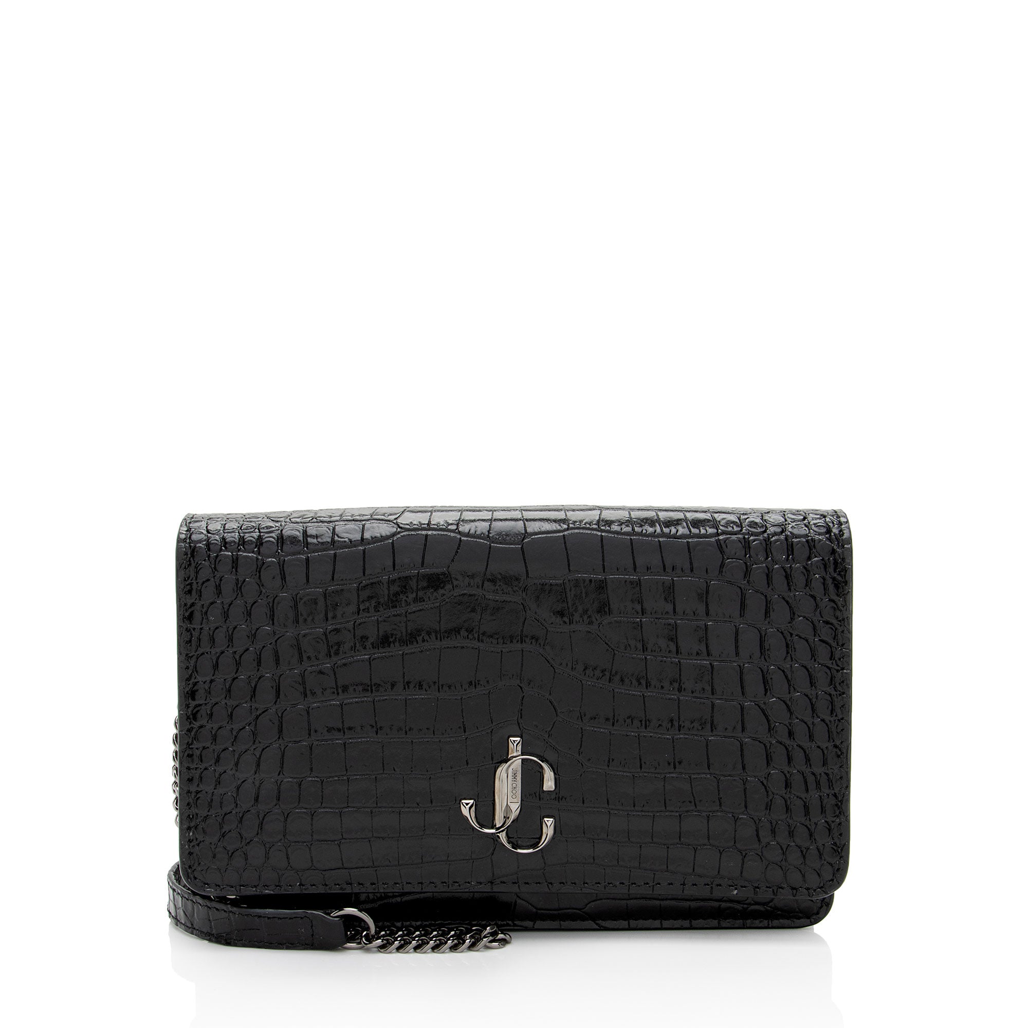 Jimmy Choo Croc Embossed Palace Wallet on Chain (SHF-RBjMRp)