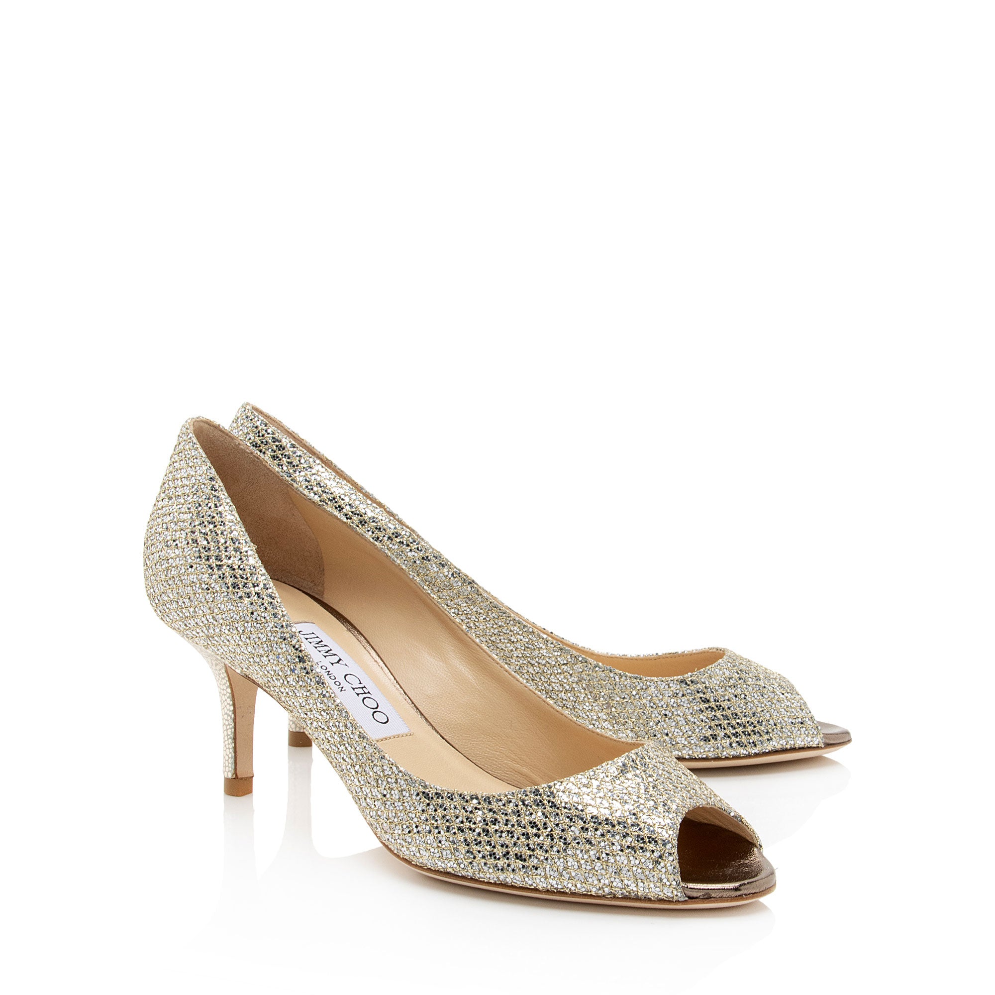 Jimmy Choo Glitter Fabric Isabel Peep Toe Pumps - Size 5.5 / 35.5 (SHF-Z0g5Sx)