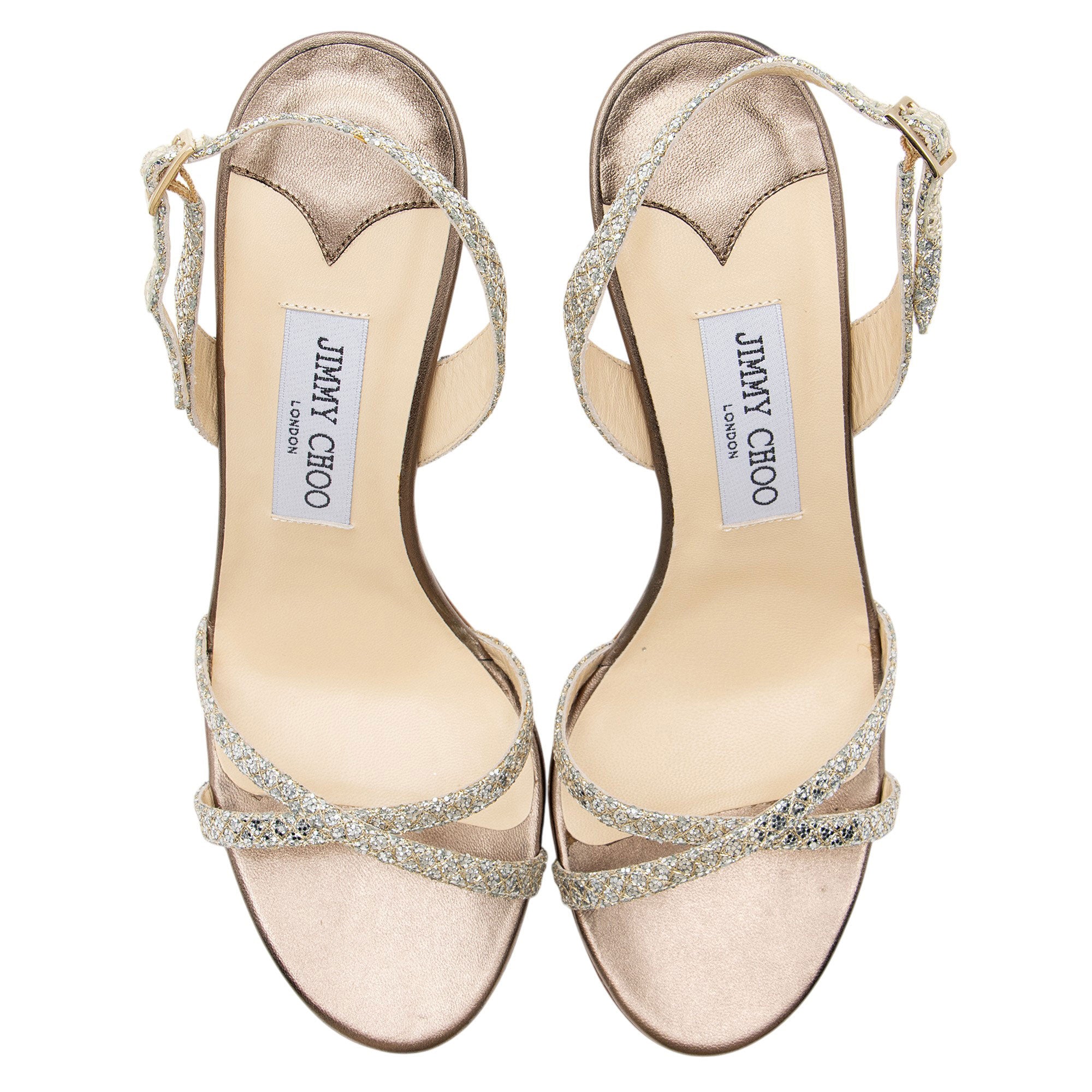 Jimmy Choo Glitter Leather India Slingback Sandals - Size 8 / 38