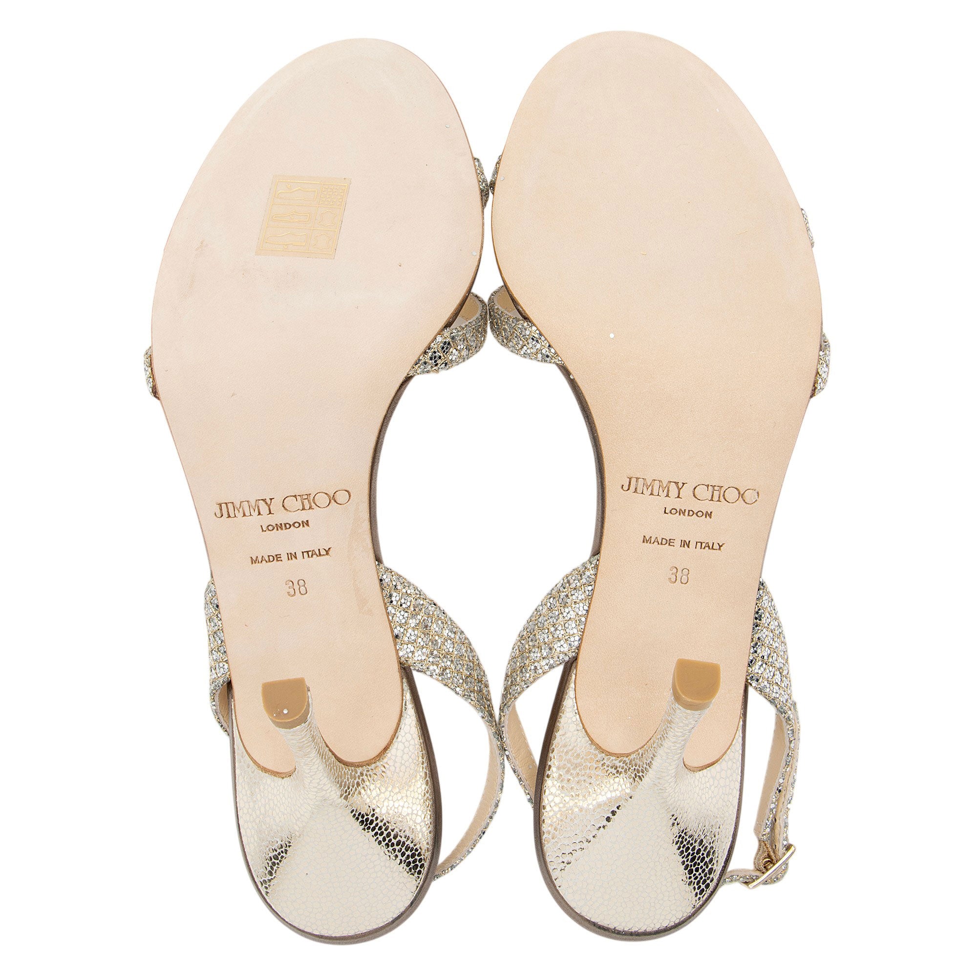 Jimmy Choo Glitter Leather India Slingback Sandals - Size 8 / 38
