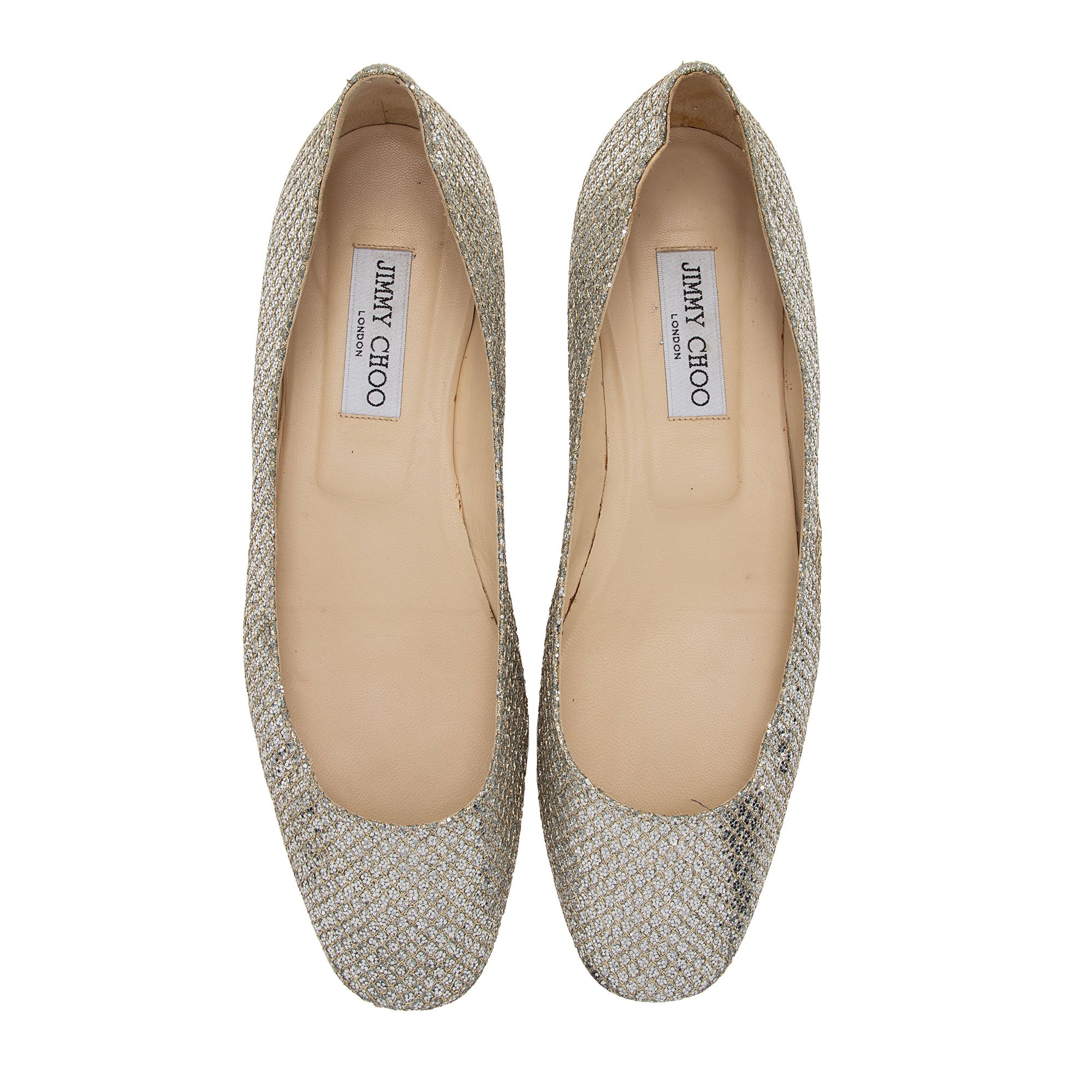 Jimmy Choo Glitter Lame Finlay Ballerina Flats - Size 10 / 40 (SHF-QeEUGd)