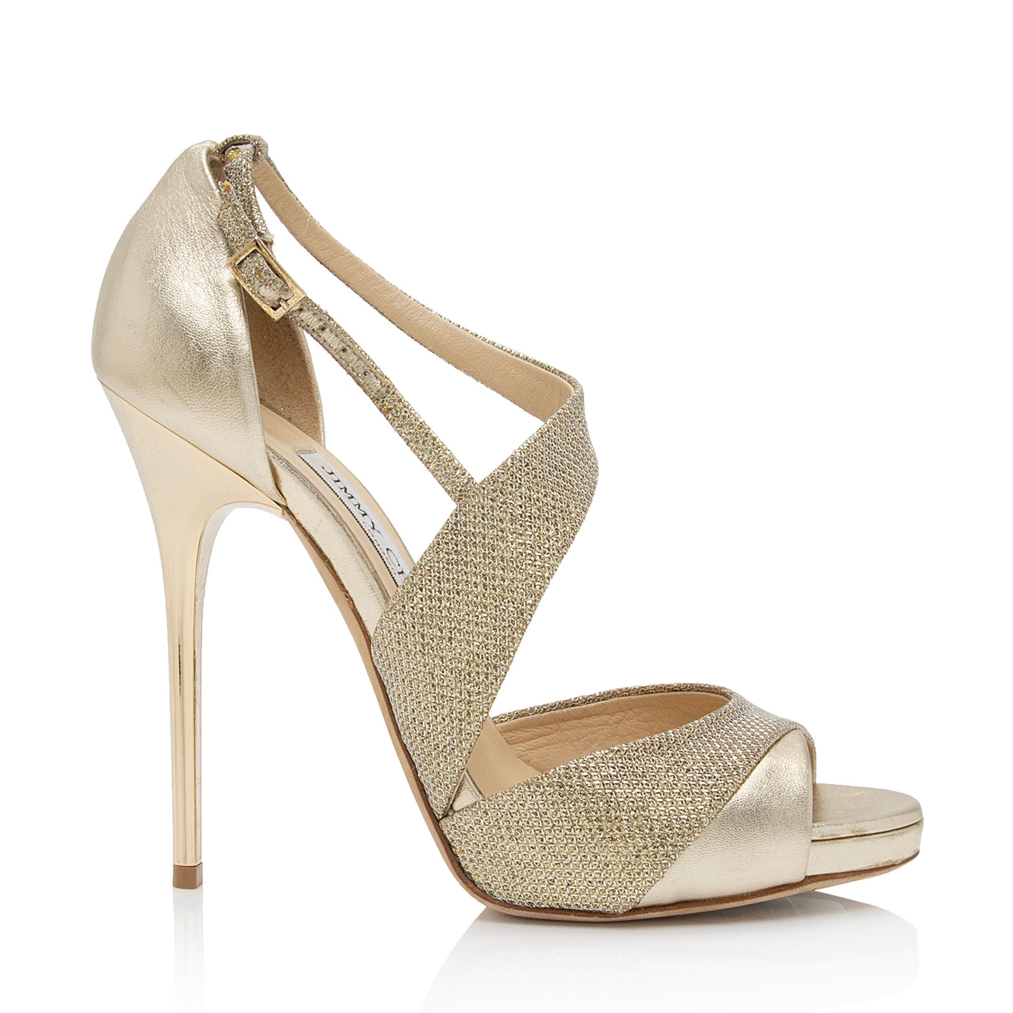 Jimmy Choo Metallic Leather Glitter Lame Tyne Peep Toe Pumps - Size 7 / 37 (SHF-Y1uCdN)