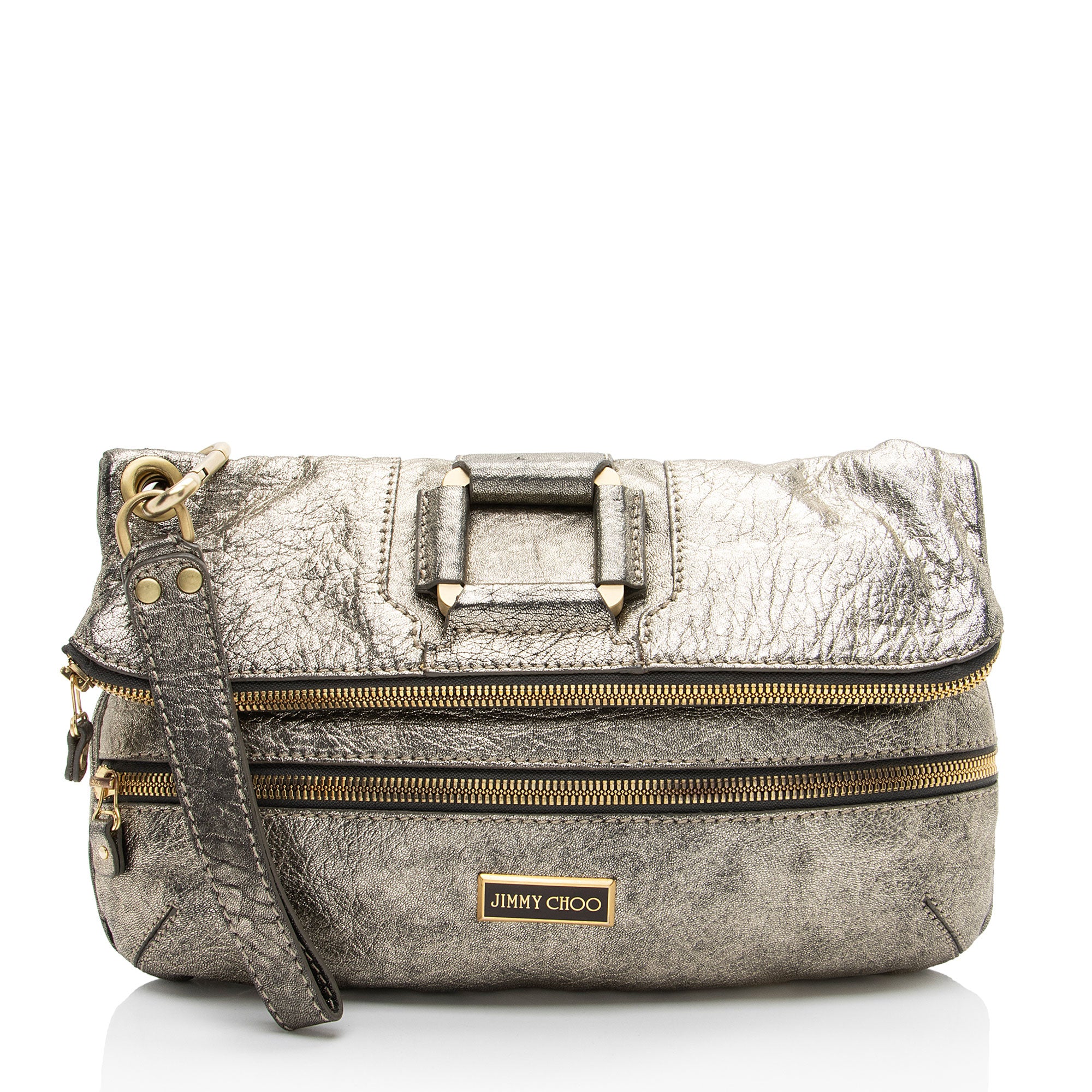 Jimmy Choo Metallic Leather Marin Fold Over Clutch