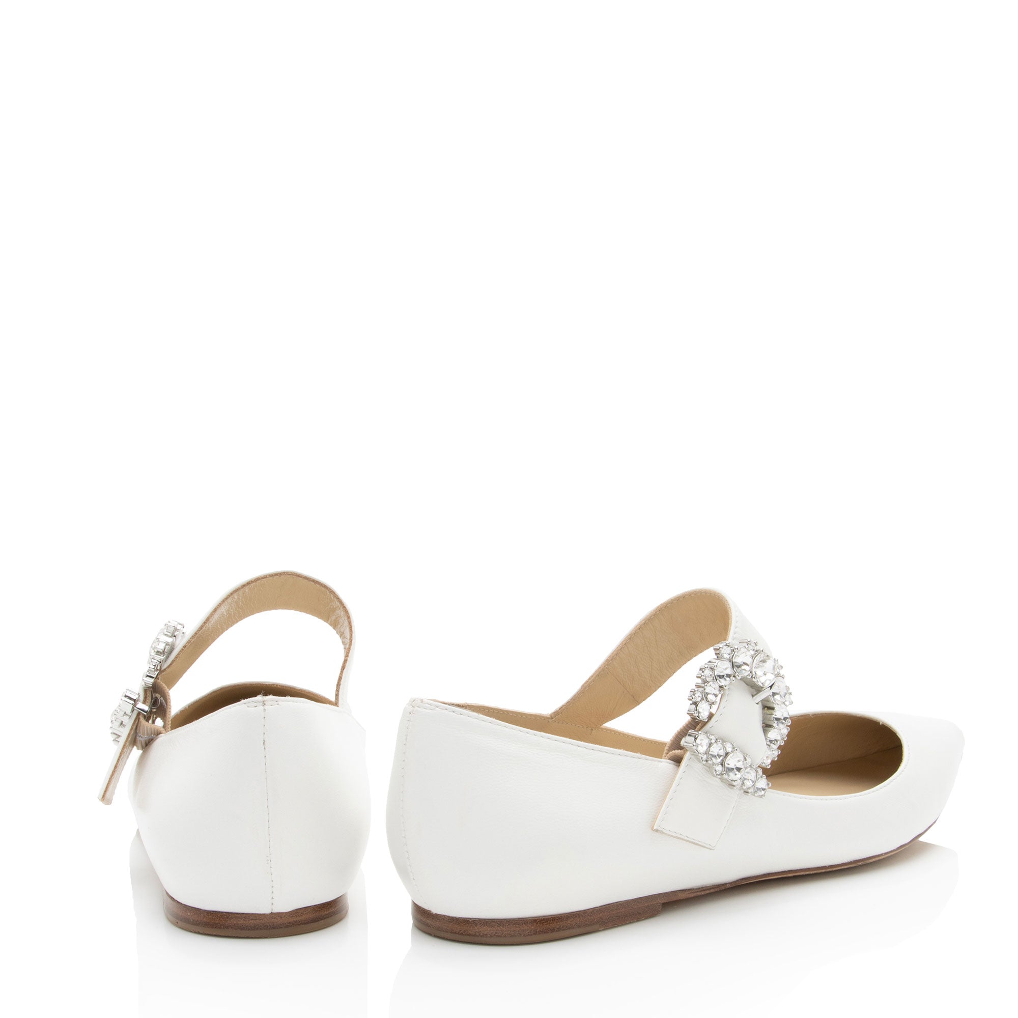 Jimmy Choo Leather Crystal Claire Mary Jane Ballet Flats - Size 8 / 38
