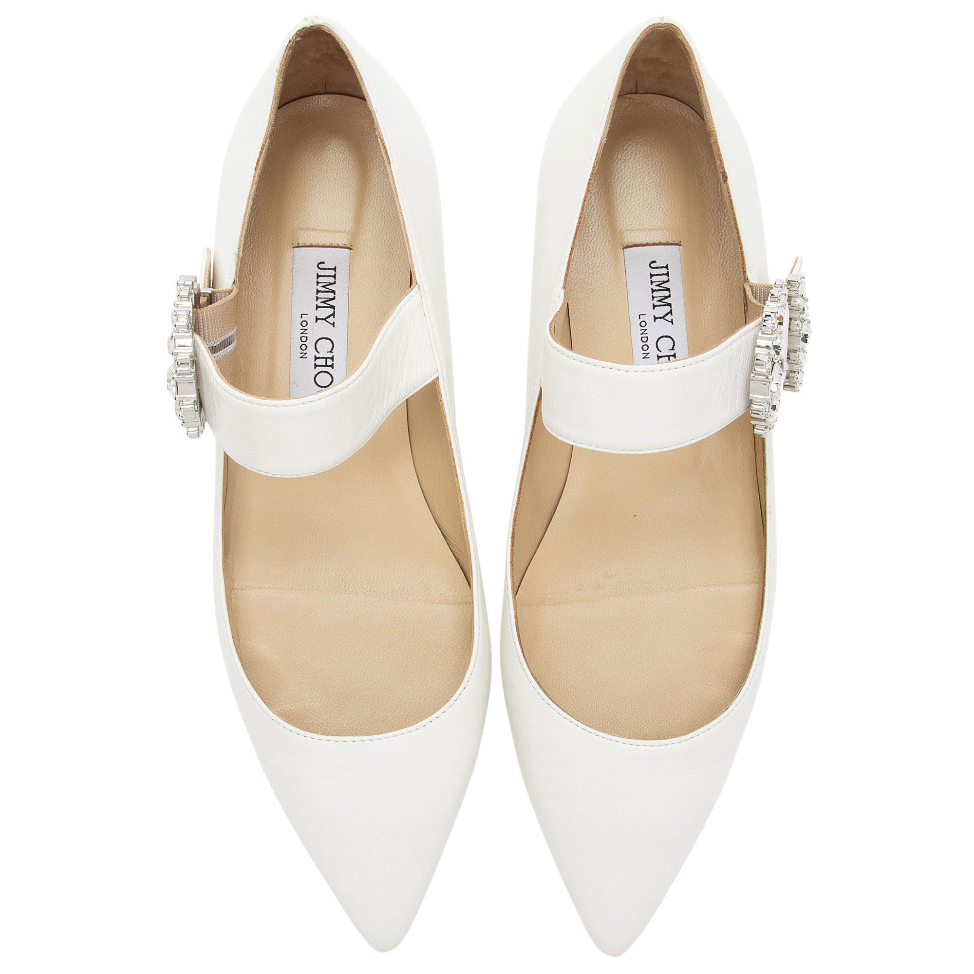 Jimmy Choo Leather Crystal Claire Mary Jane Ballet Flats - Size 8 / 38