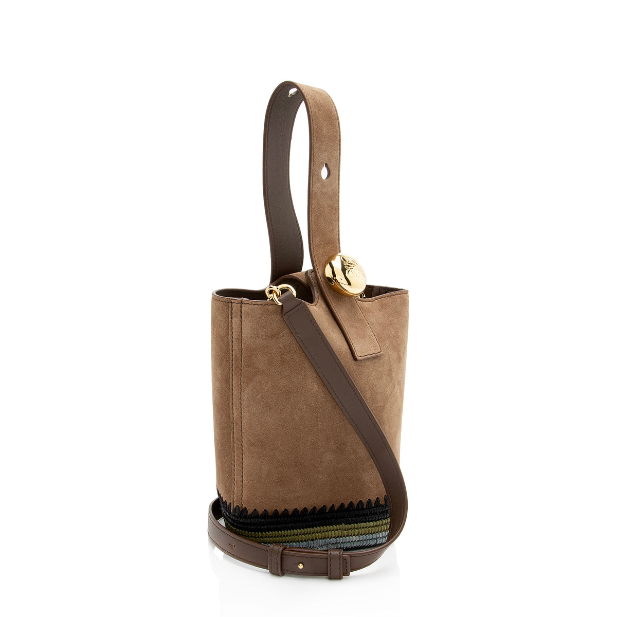 Loewe Suede Raffia Pebble Mini Bucket Bag