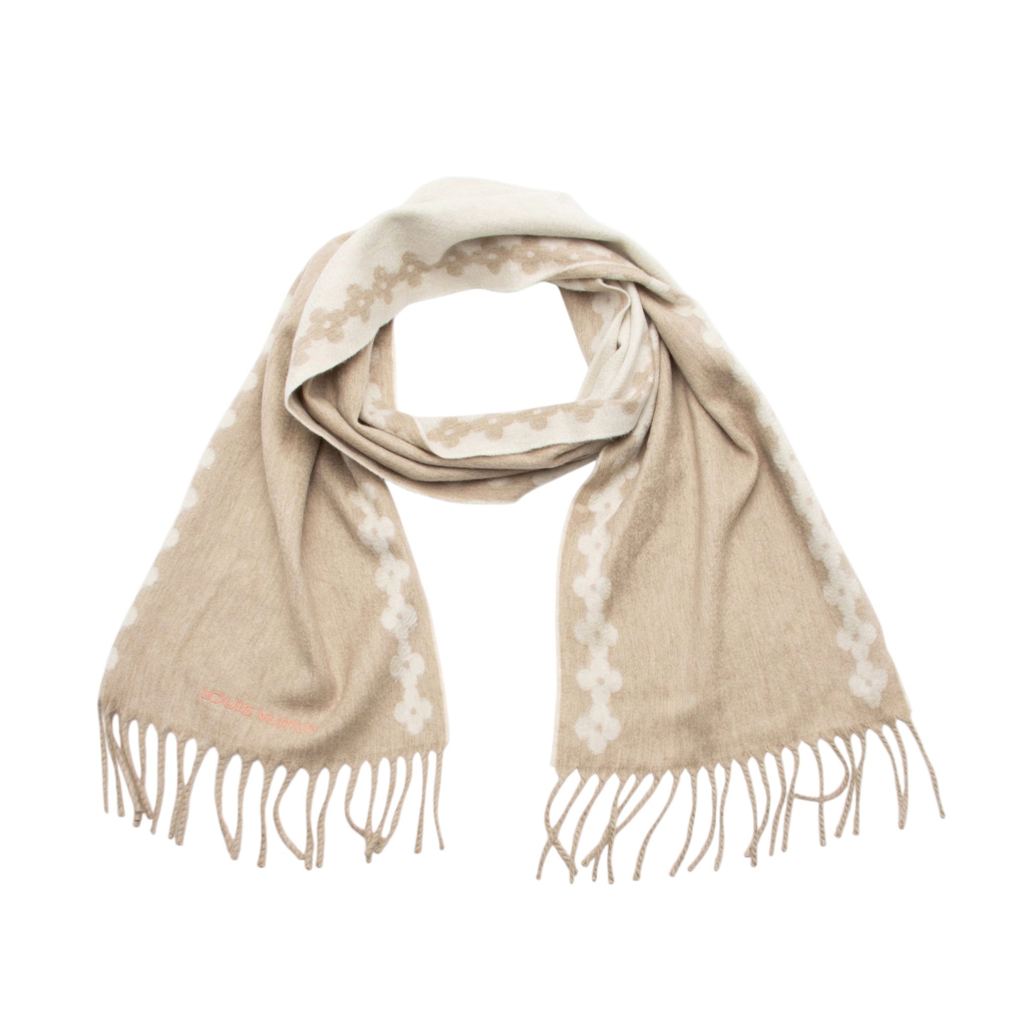 Louis Vuitton Cashmere Flowers River Fringe Scarf