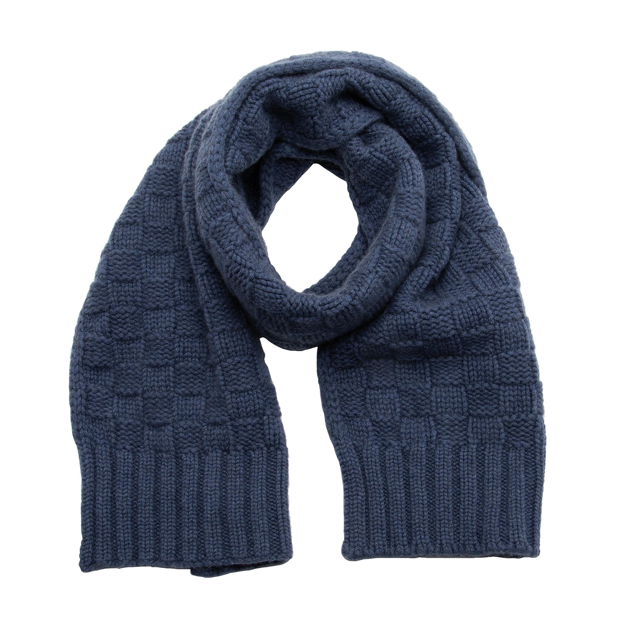 Louis Vuitton Damier Cobalt Cashmere Knit Scarf (SHF-23236)