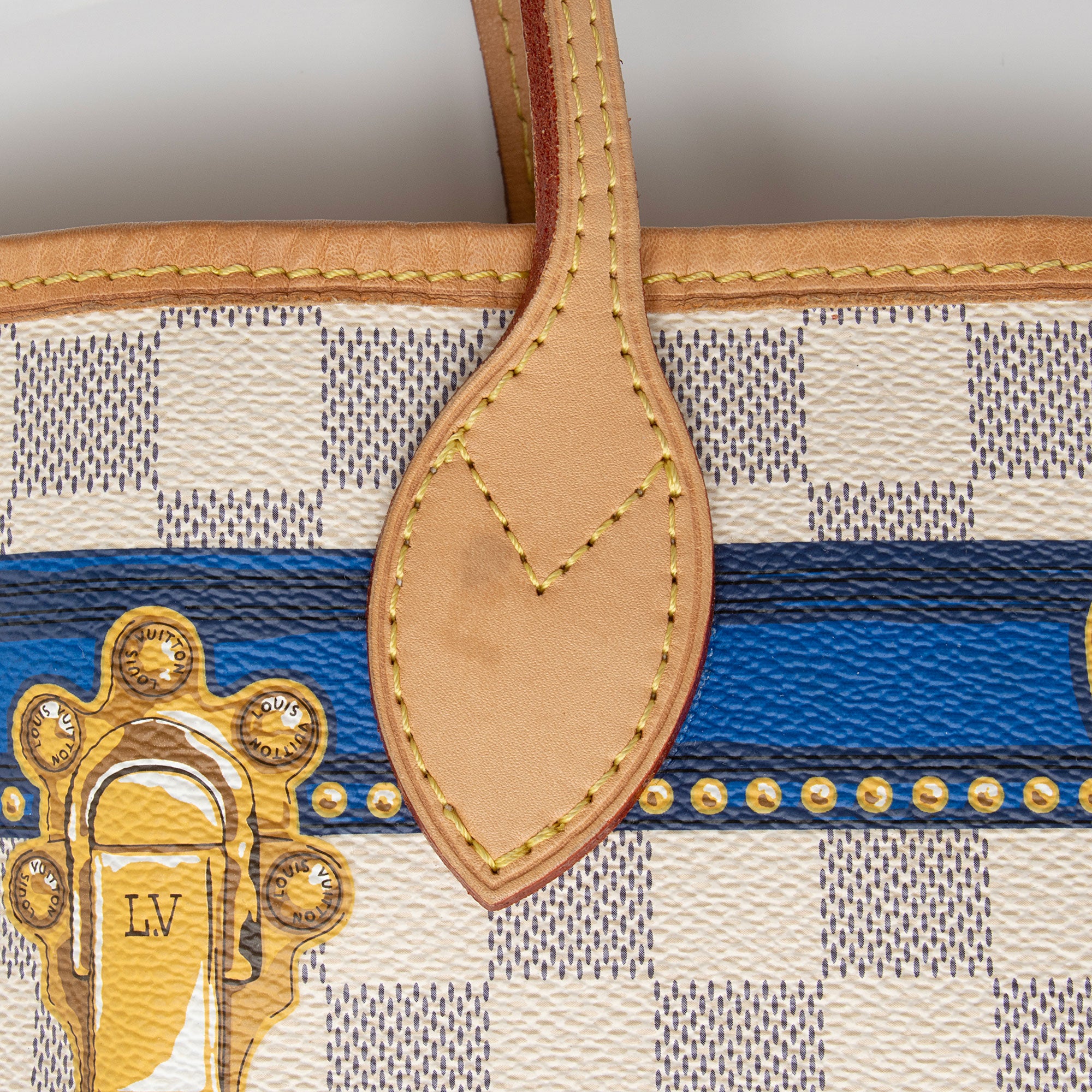 Louis Vuitton Limited Edition Damier Azur Summer Trunk Capri Neverfull MM Tote (SHF-hyU26o)