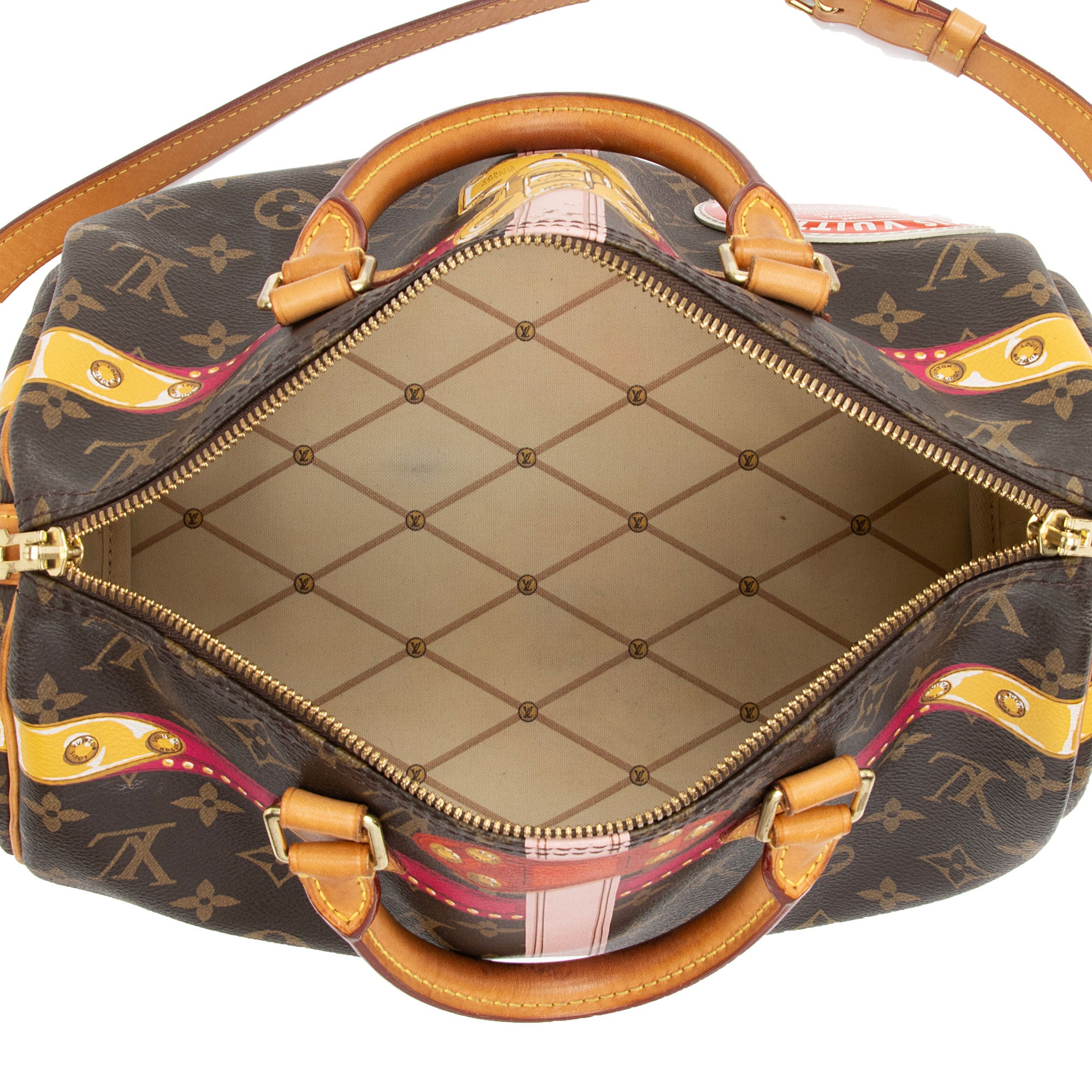 Louis Vuitton Limited Edition Monogram Canvas Summer Trunk Speedy Bandouliere 30 Satchel (SHF-IP1m00)