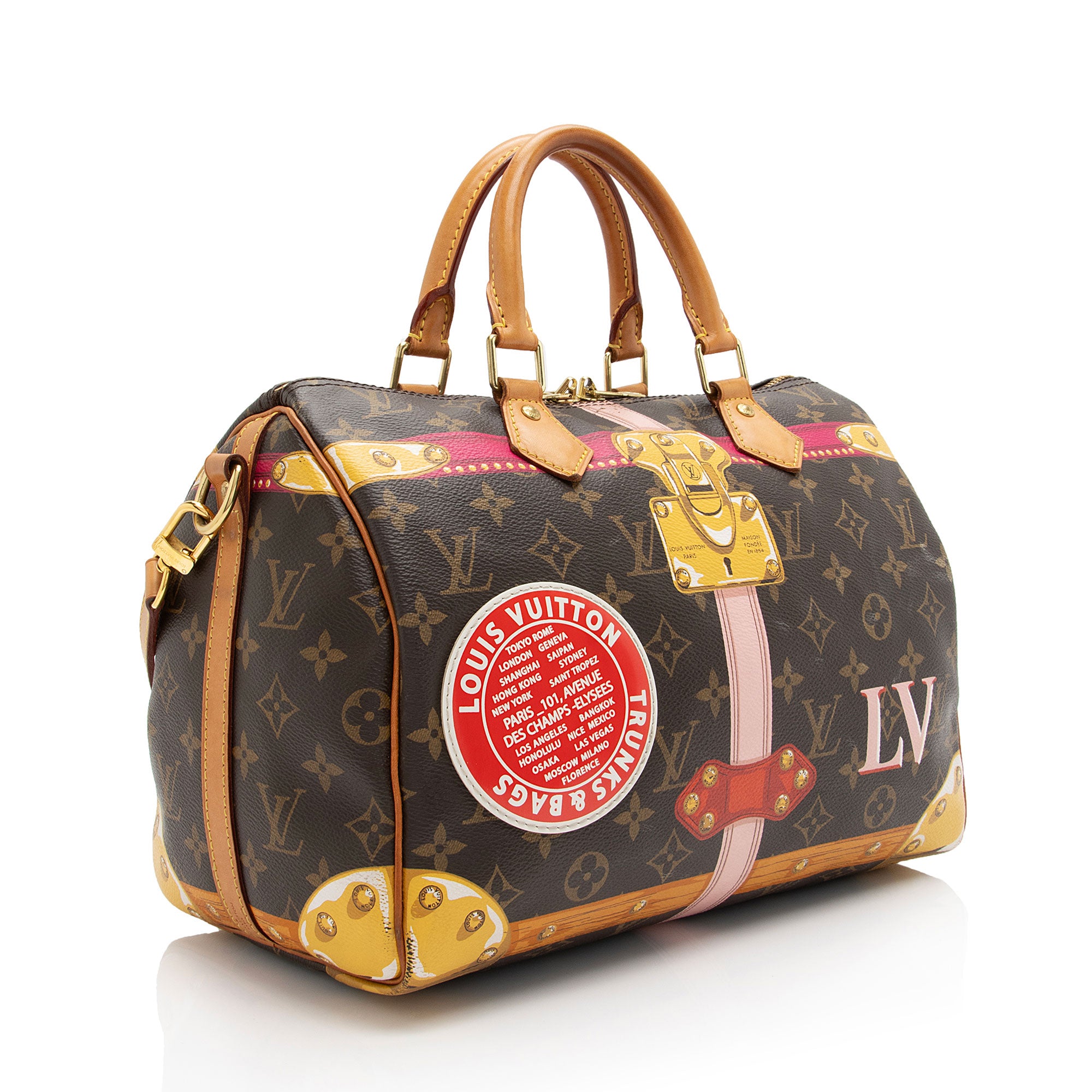 Louis Vuitton Limited Edition Monogram Canvas Summer Trunk Speedy Bandouliere 30 Satchel (SHF-IP1m00)