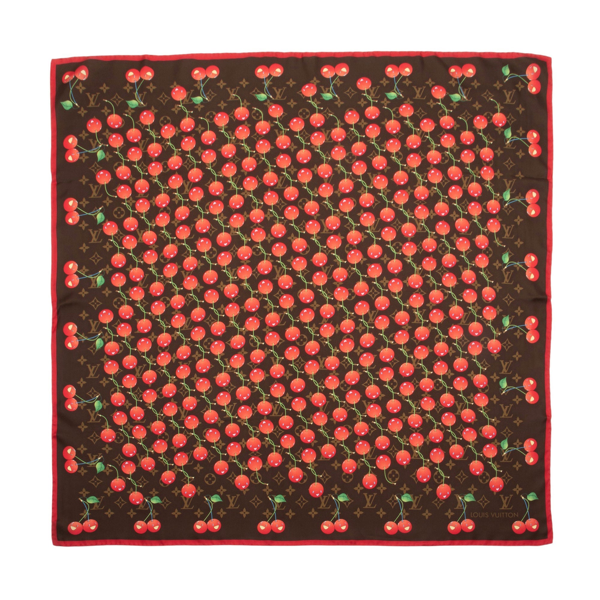 Louis Vuitton Limited Edition Silk Monogram Cerises 90cm Scarf
