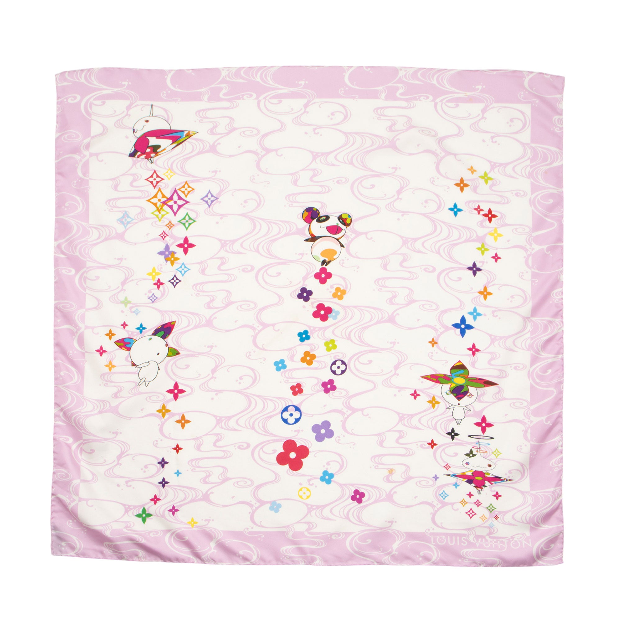 Louis Vuitton Limited Edition Takashi Murakami Panda Wave Silk Scarf (SHF-JdKMHi)