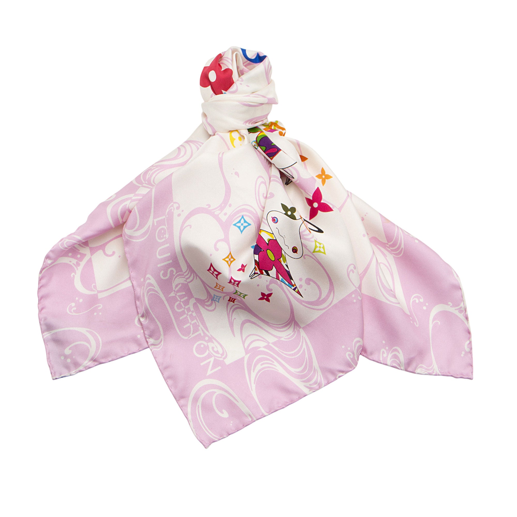 Louis Vuitton Limited Edition Takashi Murakami Panda Wave Silk Scarf (SHF-JdKMHi)