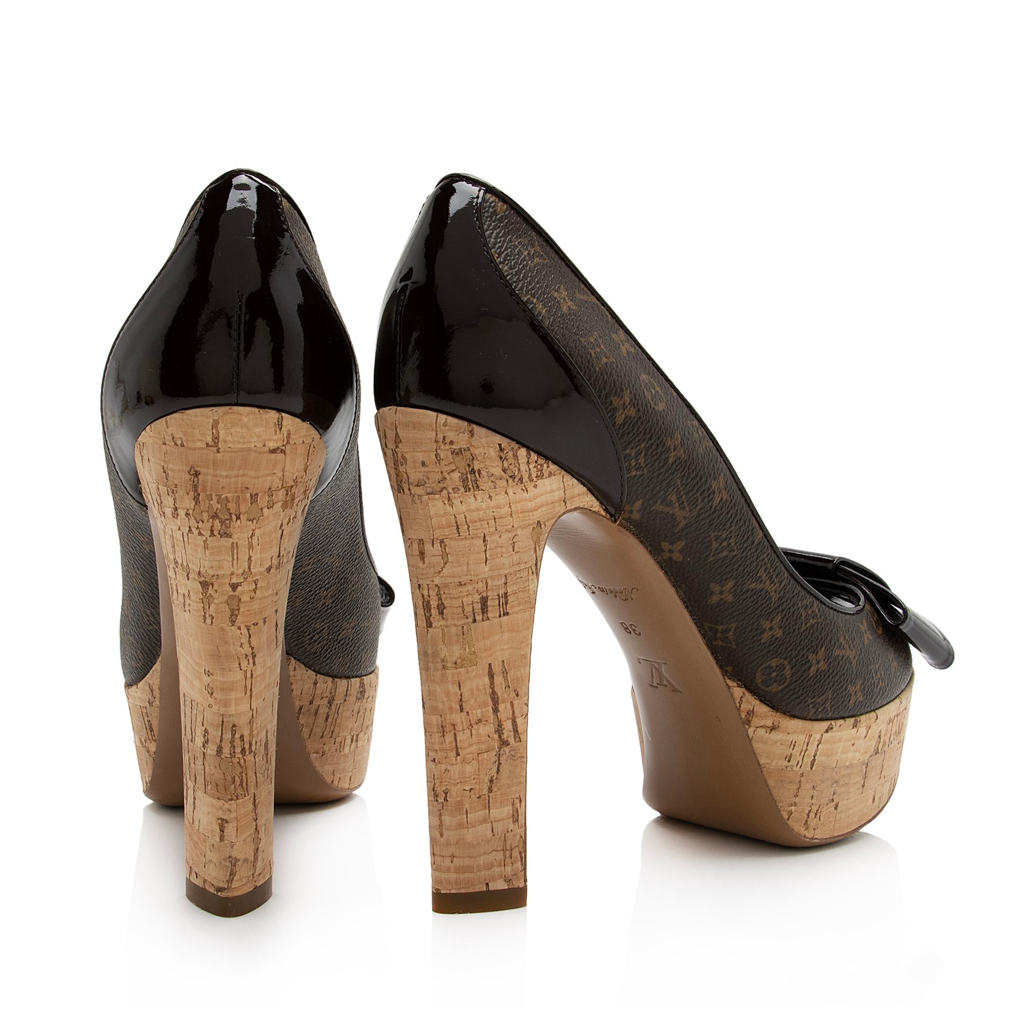 Louis Vuitton Monogram Canvas Cork Rivoli Peep Toe Platform Pumps - Size 8 / 38