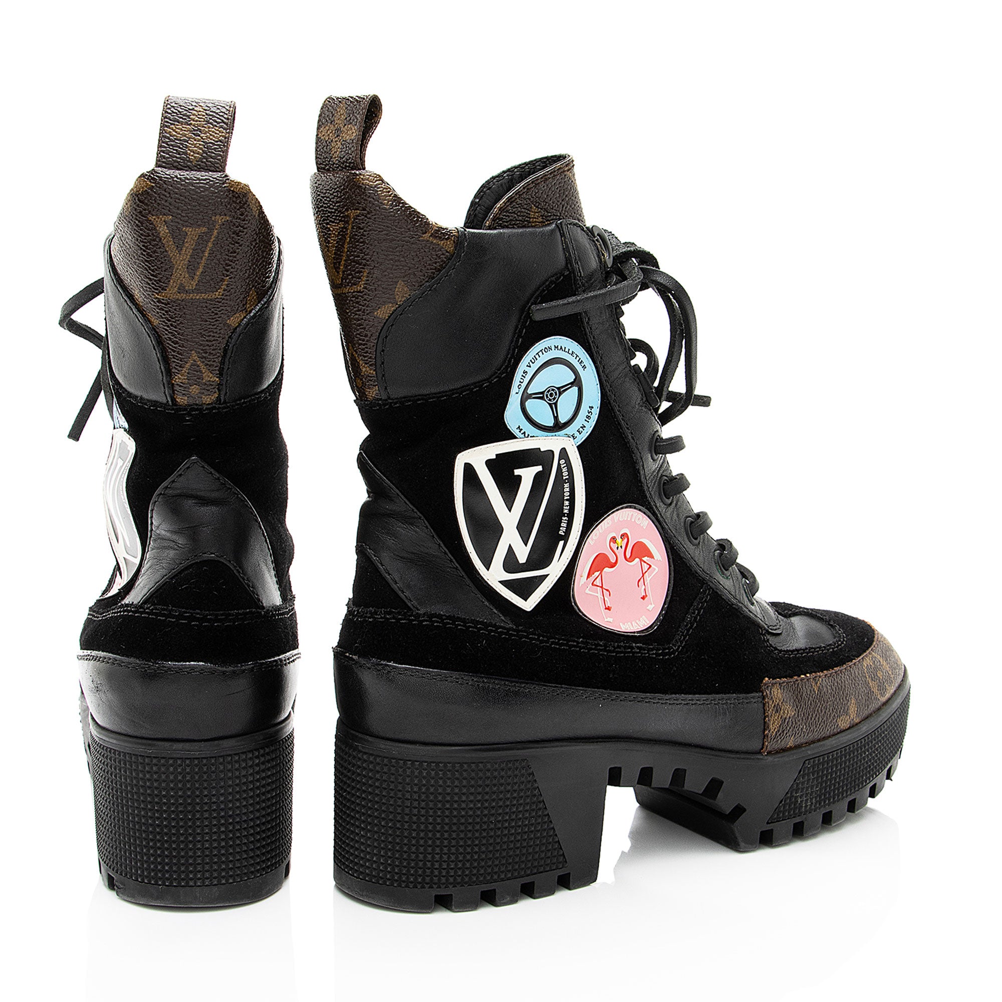 Louis Vuitton Monogram Canvas Suede World Tour Laureate Desert Platform Boots - Size 6 / 36