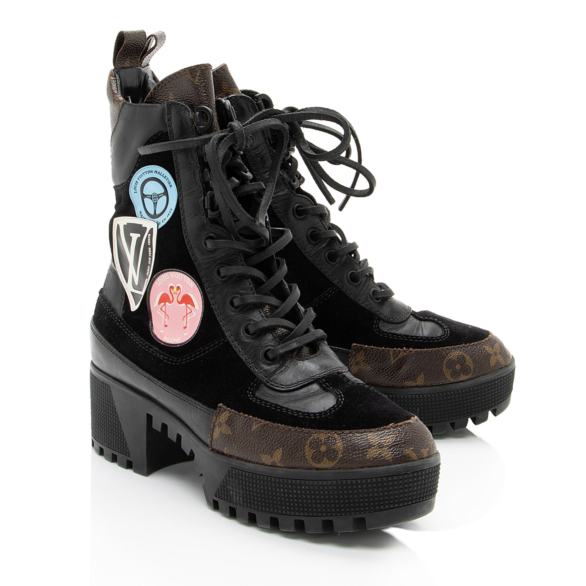 Louis Vuitton Monogram Canvas Suede World Tour Laureate Desert Platform Boots - Size 6 / 36